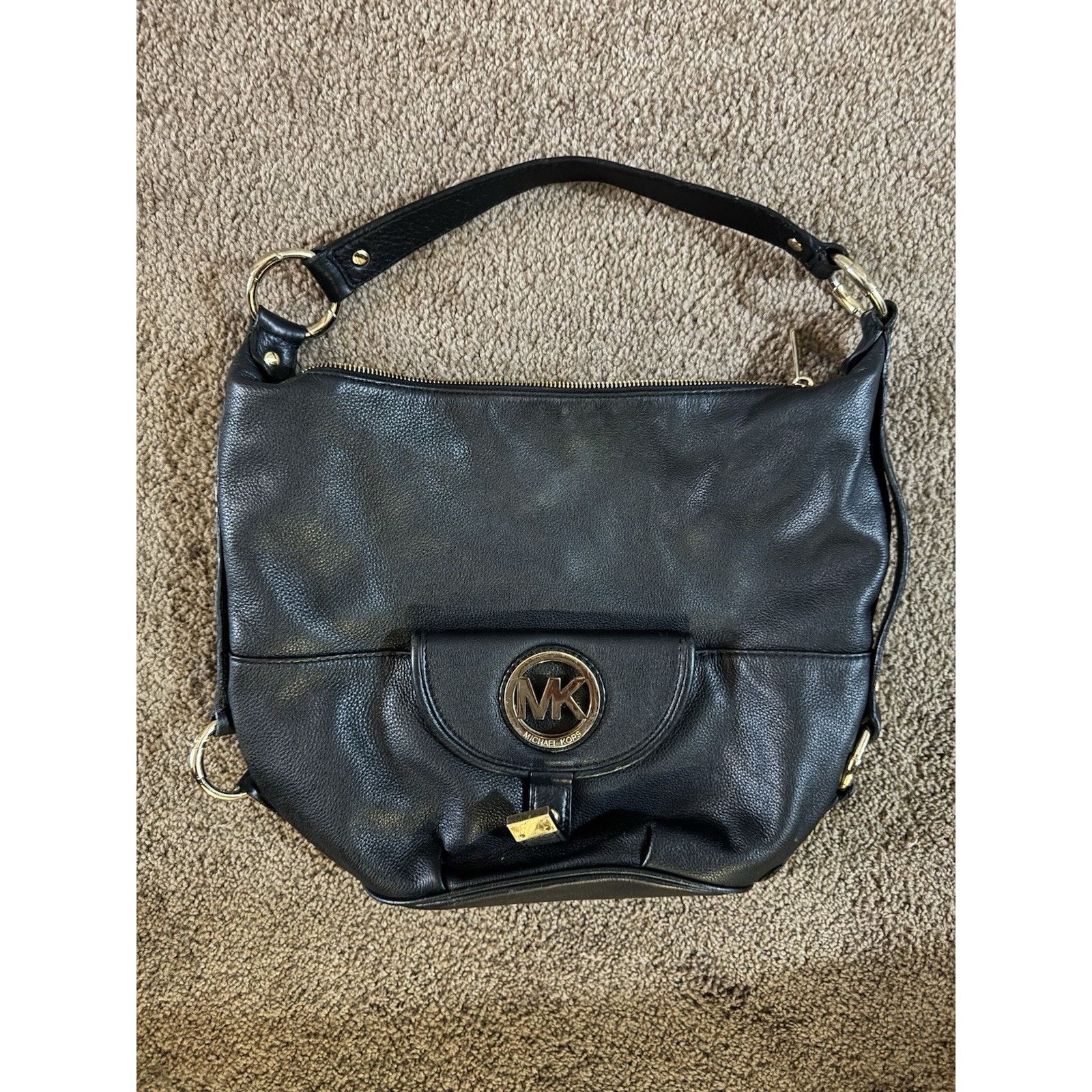 Michael Kors Michael Kors Fulton Shoulder Bag Black Pebbled Leather 2010s Size ONE SIZE - 1 Thumbnail