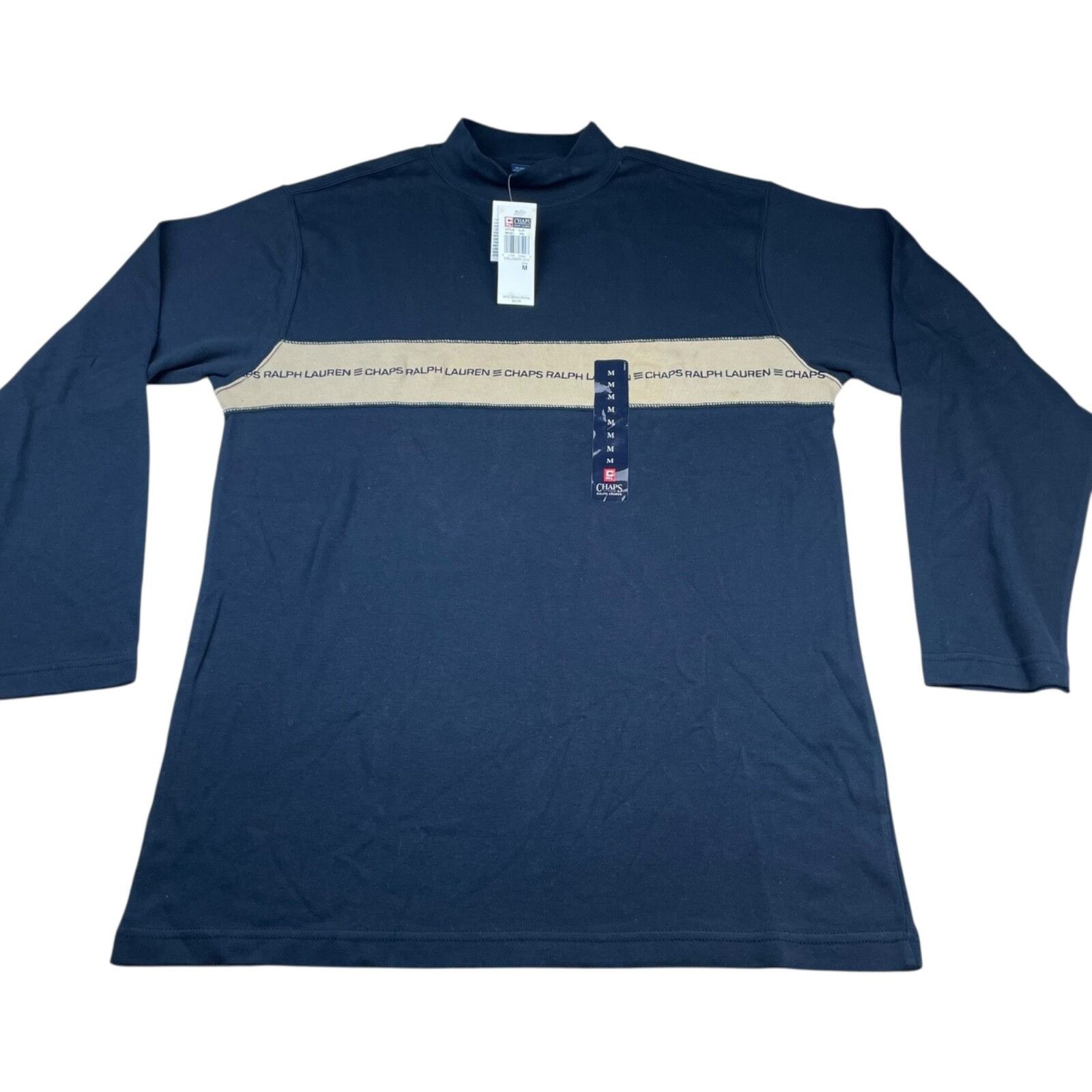 Chaps Ralph Lauren NEW Ralph Lauren Chaos Men's Y2K Mock Neck T-Shirt Navy/Beig Size US M / EU 48-50 / 2 - 1 Thumbnail