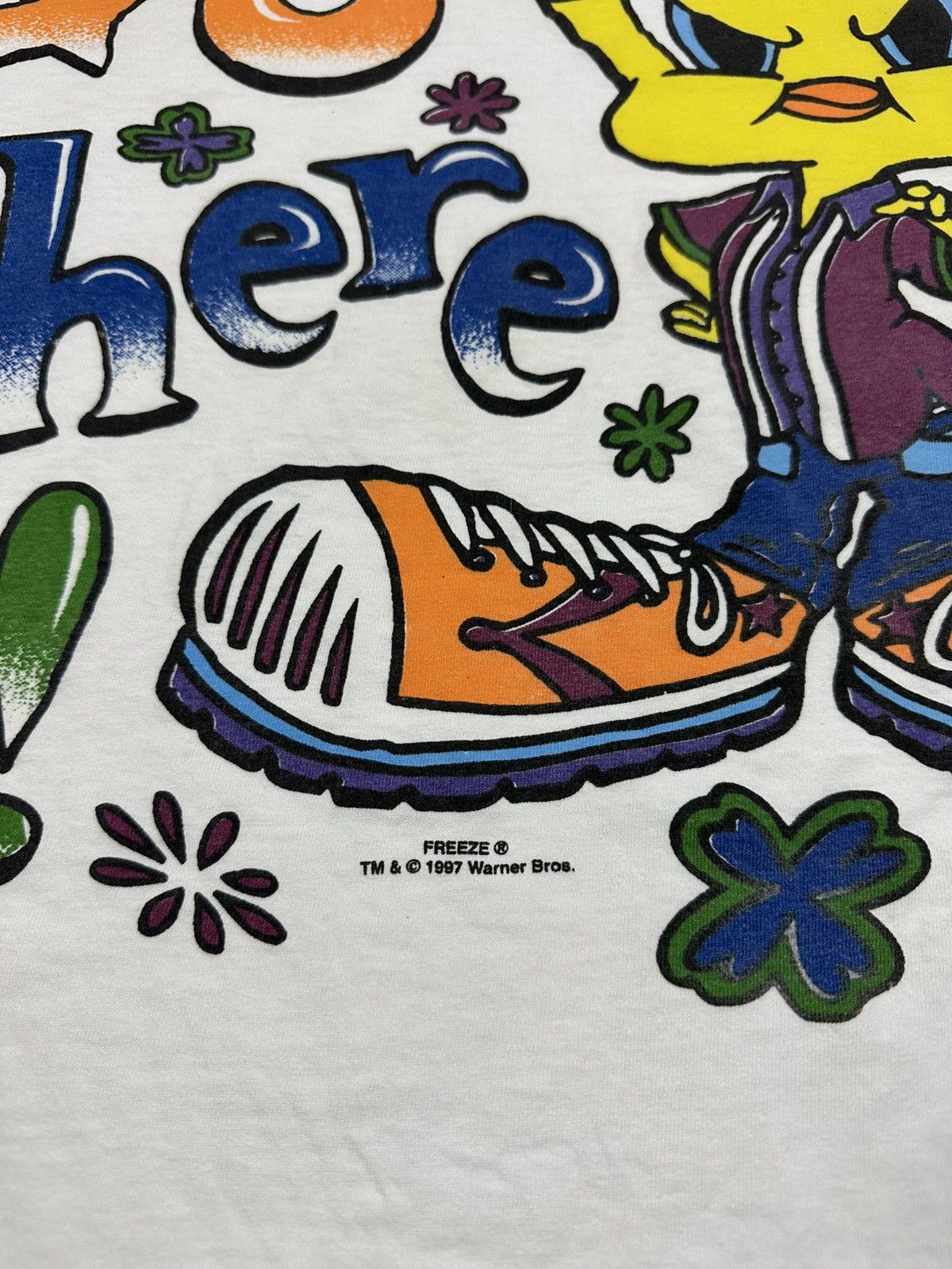 Warner Bros Vintage 90s Looney Tunes Tweety Bird AOP Tee Don’t Go There Size US XL / EU 56 / 4 - 5 Thumbnail