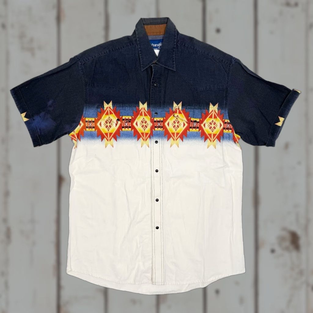 Wrangler VINTAGE Wrangler Western Southwestern Short Sleeve Snap Button Up Shirt Mens Large Size US L / EU 52-54 / 3 - 1 Thumbnail