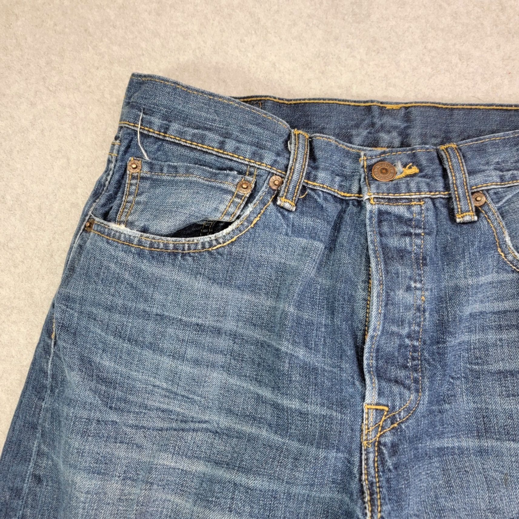 Levi's Levi's Jeans Mens 32x32 Blue 501 XX Denim Straight Medium Wash Distressed 5-Pocket USA Slim Regular Mens Size US 32 / EU 48 - 6 Thumbnail