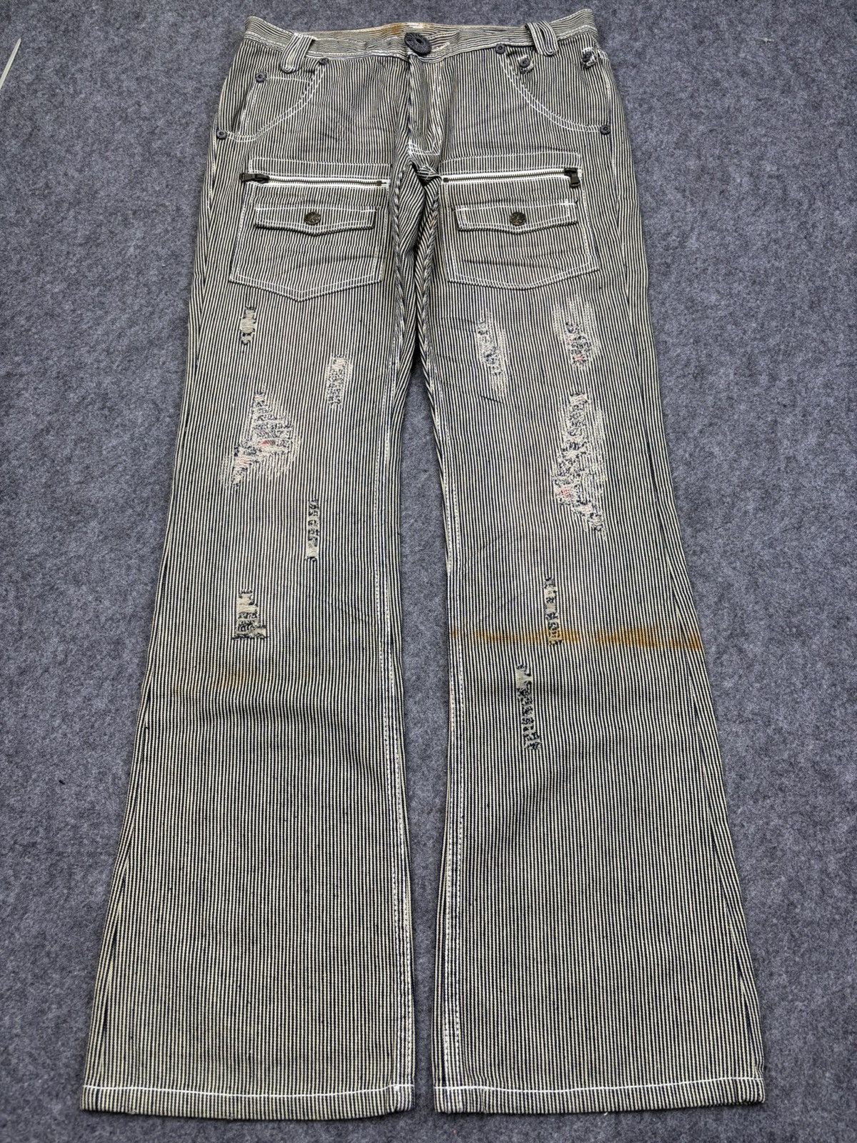 Japanese Brand Statement💥RISOT Hickory Distressed FLARE Bush Pant F719 Size US 31 - 25 Thumbnail