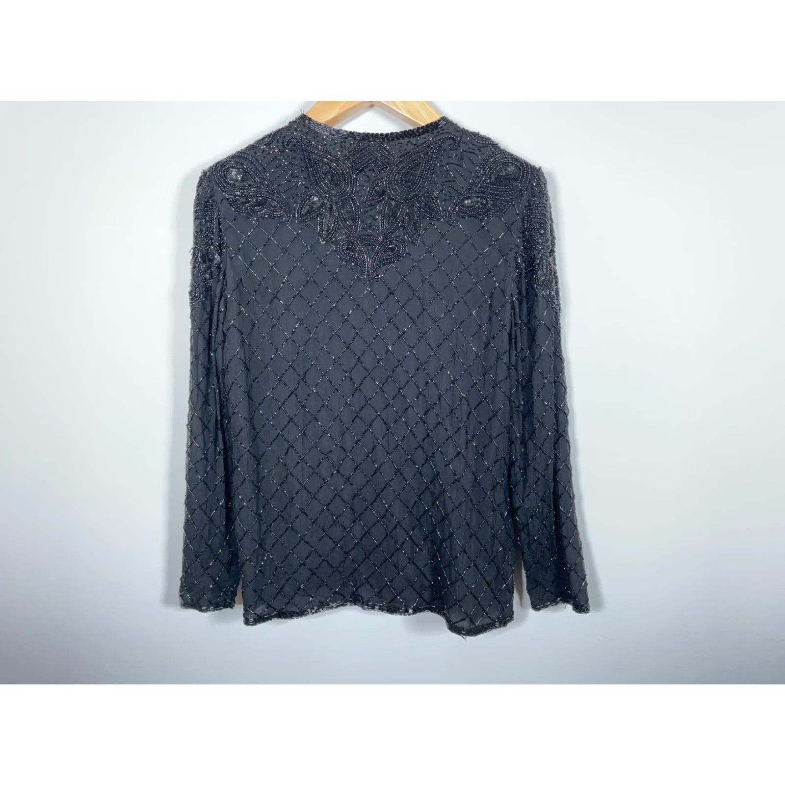 Adrianna Papell VINTAGE Papell Boutique Silk Beaded Jacket Women's Small Black Clasp Open Front Sequin Size S / US 4 / IT 40 - 2 Thumbnail