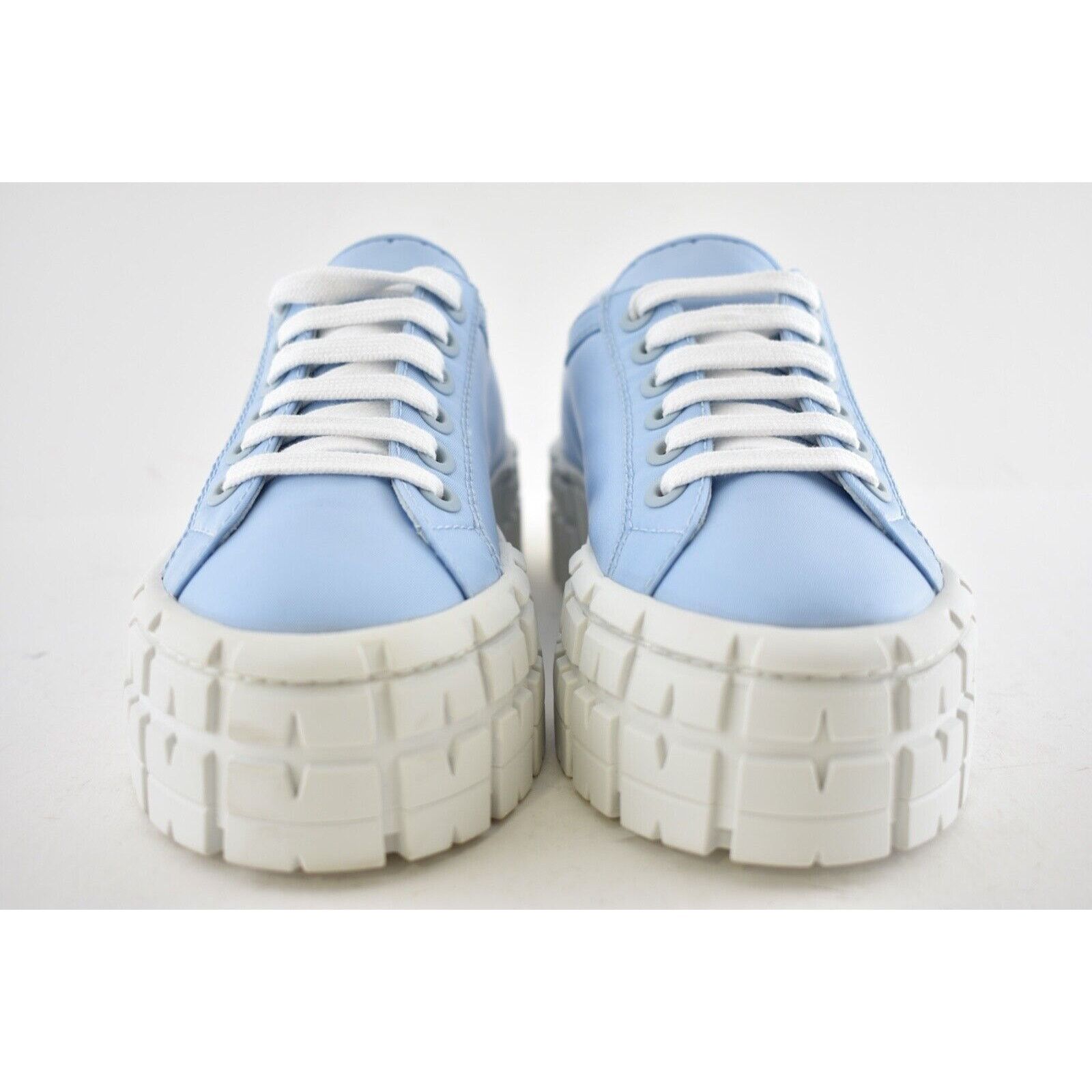 Prada Prada Cielo Blue Nylon White Platform Low Top Sneaker 37.5 Size US 7.5 / IT 37.5 - 5 Thumbnail