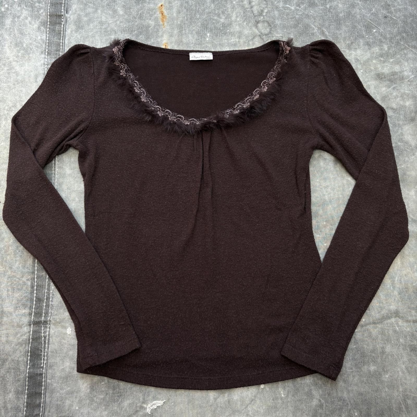 Vintage Vintage Y2K Chocolate Brown Fur Collar Long Sleeve Shirt Size M / US 6-8 / IT 42-44 - 1 Thumbnail