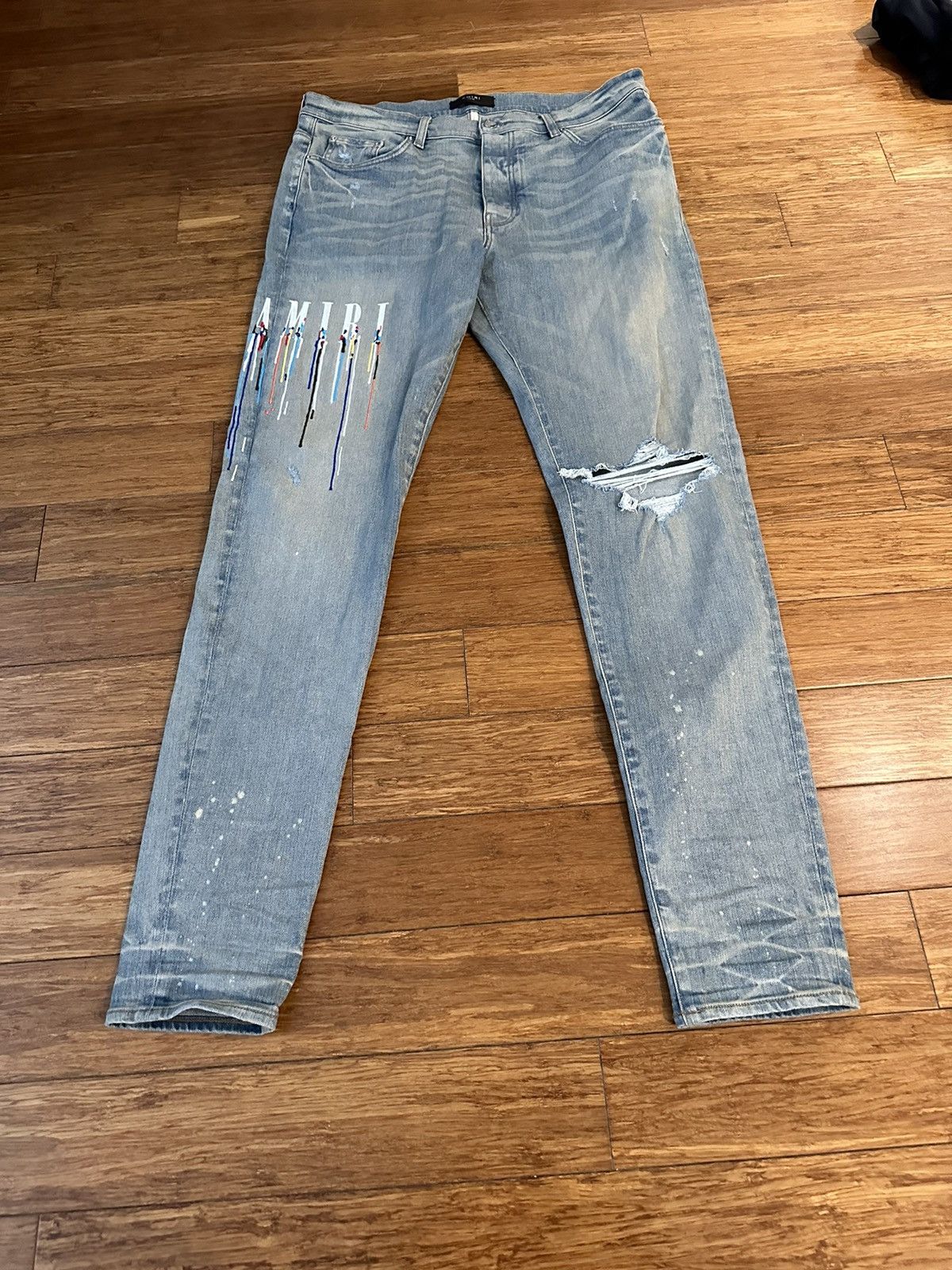 image of Amiri Logo Embroidered Denim Jeans in Blue, Men's (Size 38)