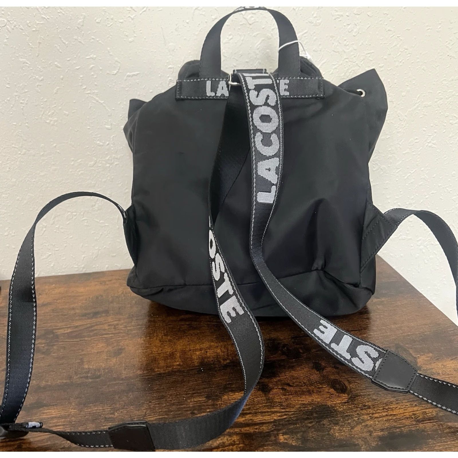 Lacoste NWT Lacoste Women’s Solid Black Nylon Backpack Cinch Flap Bag Size ONE SIZE - 2 Thumbnail