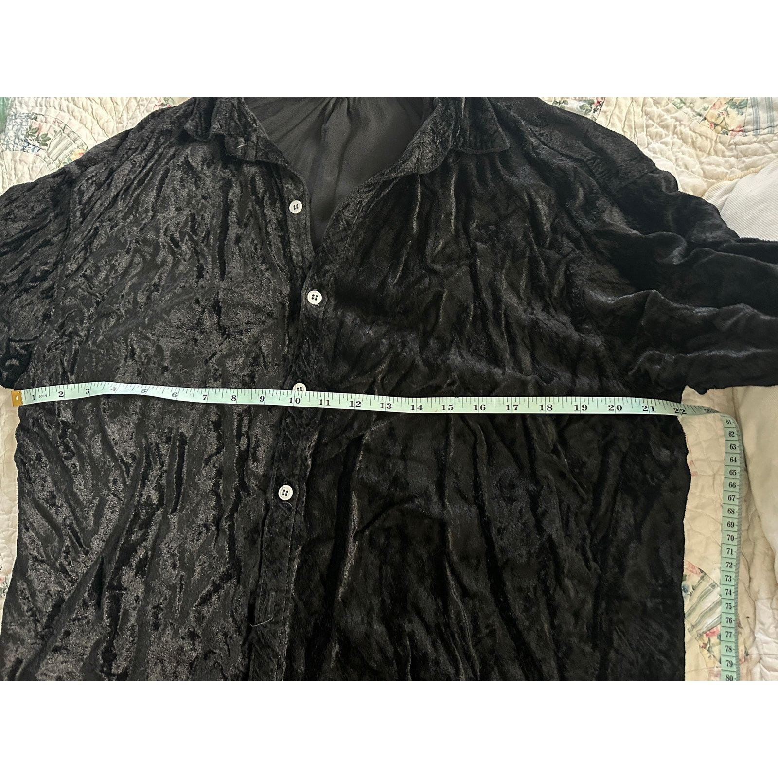 CP Shades 90s CP SHADES BLACK CRUSHED VELVET BUTTON DOWN SHIRT BLOUSE Size M / US 6-8 / IT 42-44 - 6 Thumbnail