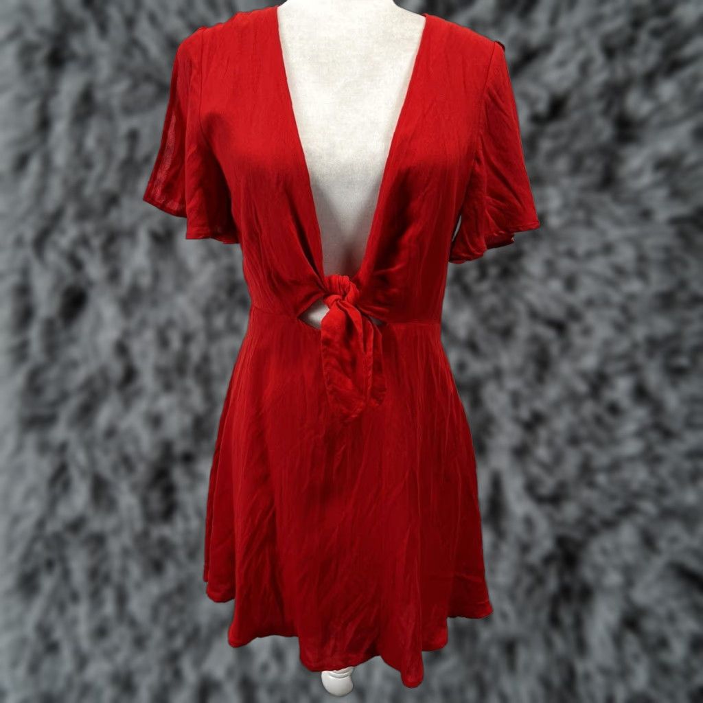 Lulus Lulus Red Mini Skater Dress Women's Size M V-Neck Tie Front Short Sleeve Size M / US 6-8 / IT 42-44 - 1 Thumbnail