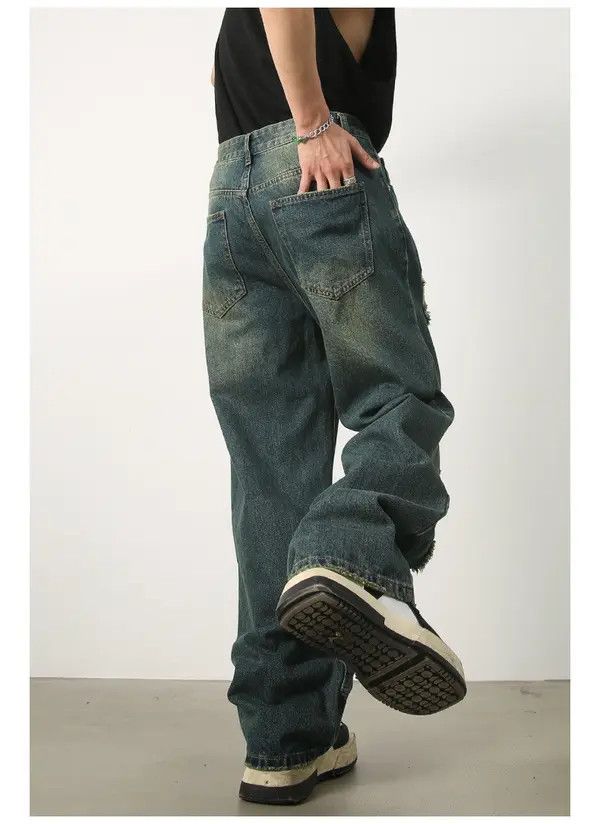 Japanese Brand Washed distressed loose-fitting ripped straight jeans Size US 32 / EU 48 - 6 Thumbnail