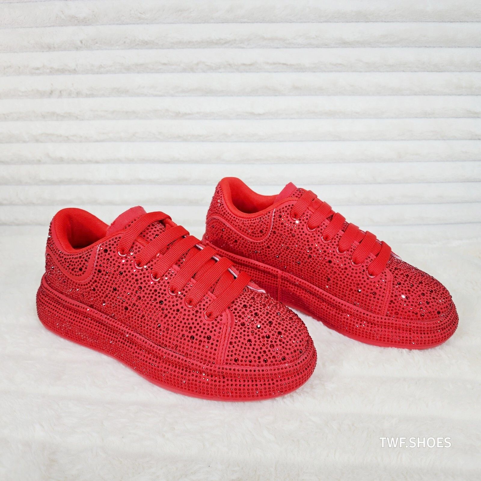 Other Dazzle Cush Red Rhinestone Comfy Platform Sneakers Tennis Sh Size US 6 / IT 36 - 4 Thumbnail