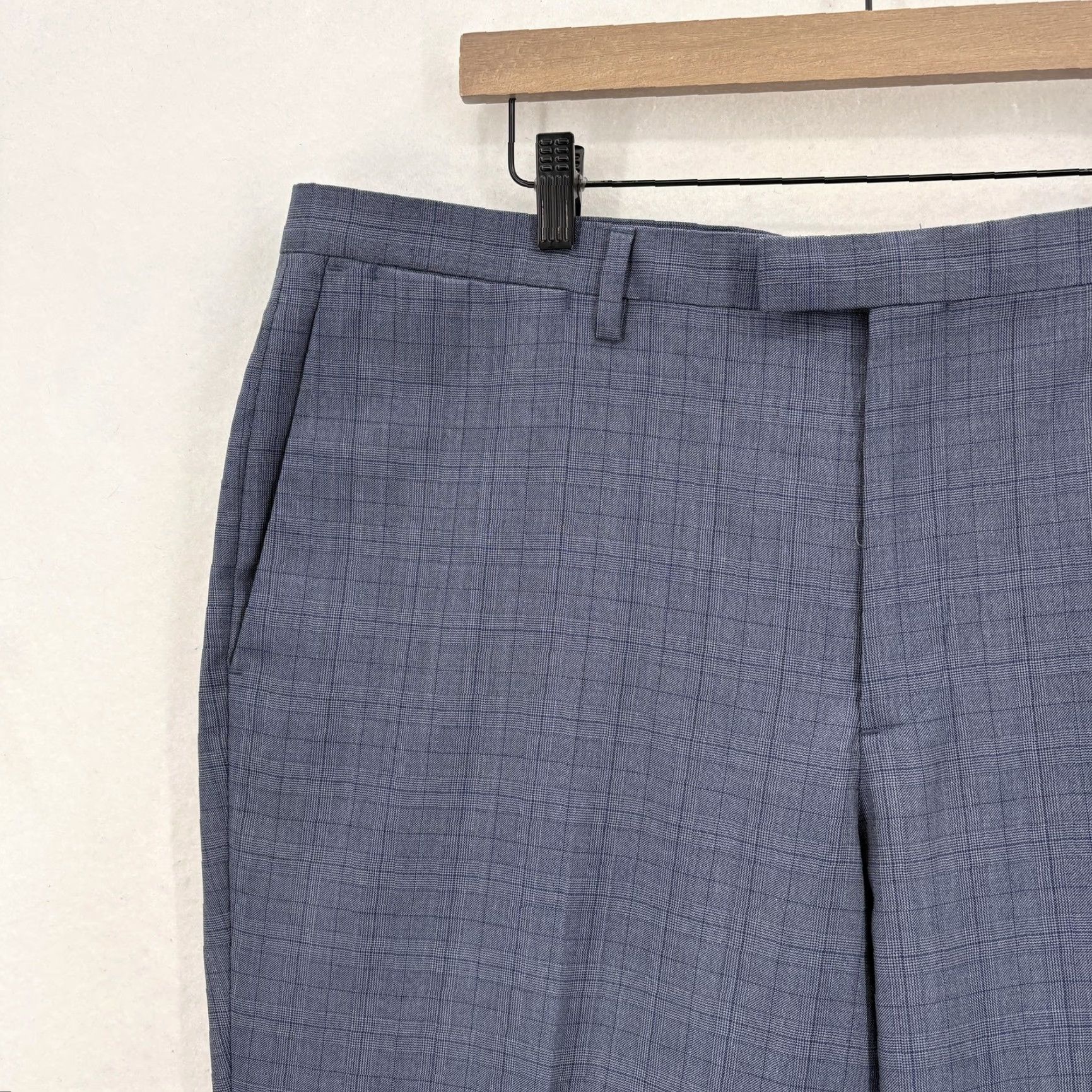 Banana Republic Banana Republic Dress Pants Mens 38x32 Blue Check Slim Fit Guabello Wool Lined Pants Size US 38 / EU 54 - 3 Thumbnail