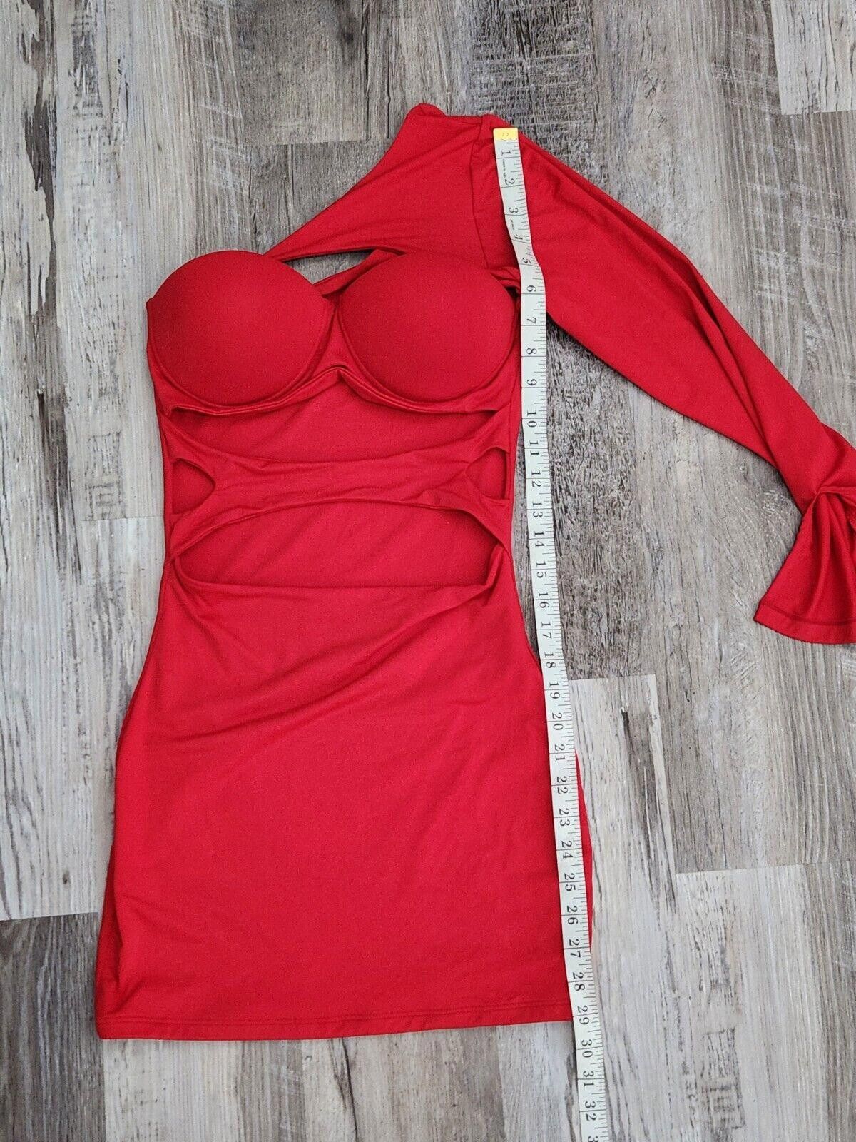 Designer Katherine Mayo Dress Red Cut Out Sexy Small One Sleeve Size S / US 4 / IT 40 - 6 Thumbnail