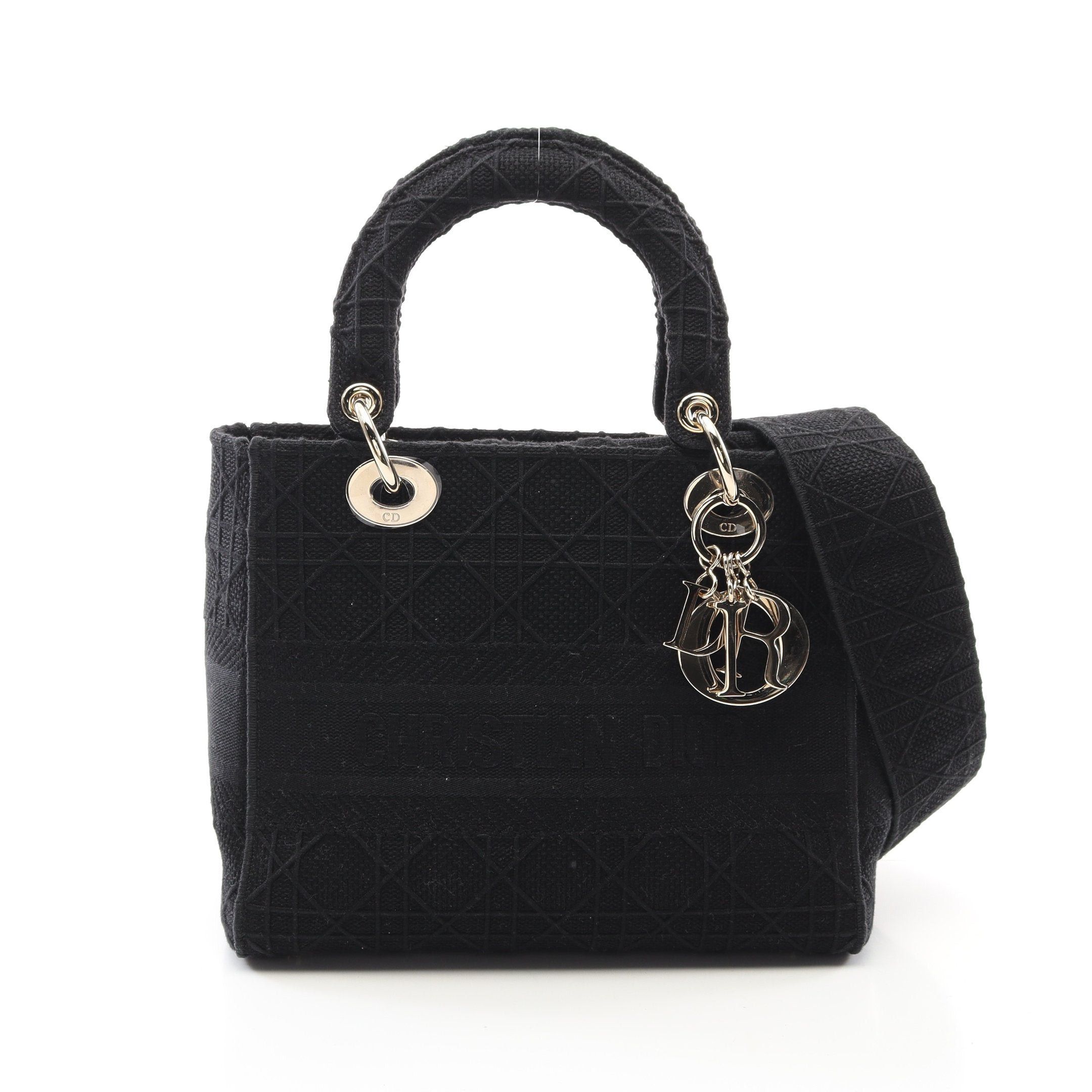 Dior Dior Lady Medium Canage Handbag Canvas Black Size ONE SIZE - 1 Thumbnail