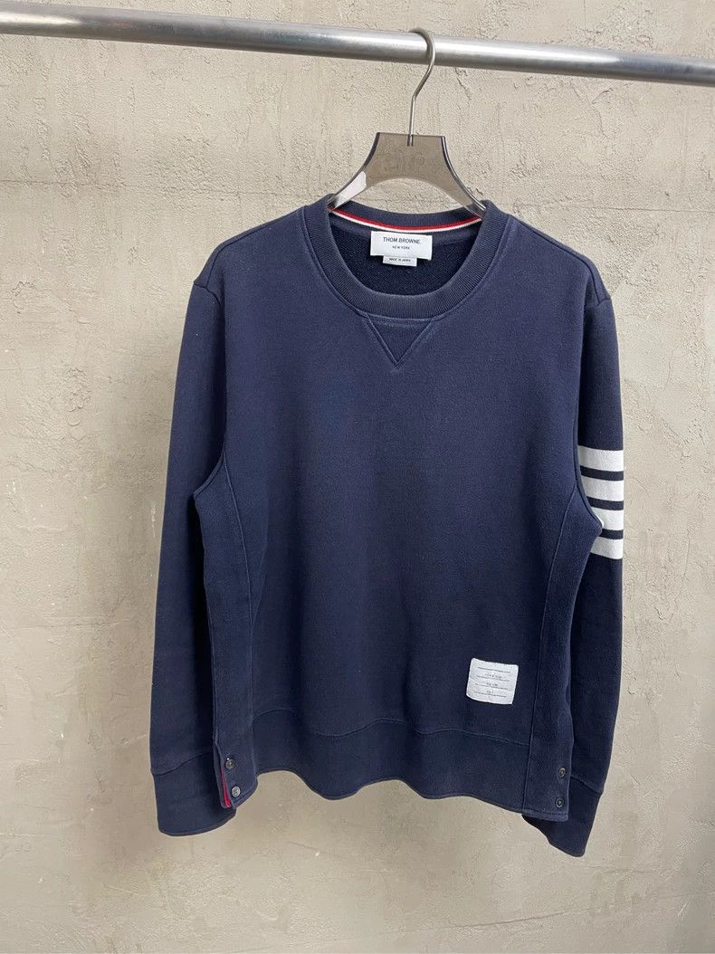 Thom Browne Thom browne Dark blue four-striped round-neck sweatshirt 25 Size US XL / EU 56 / 4 - 1 Thumbnail