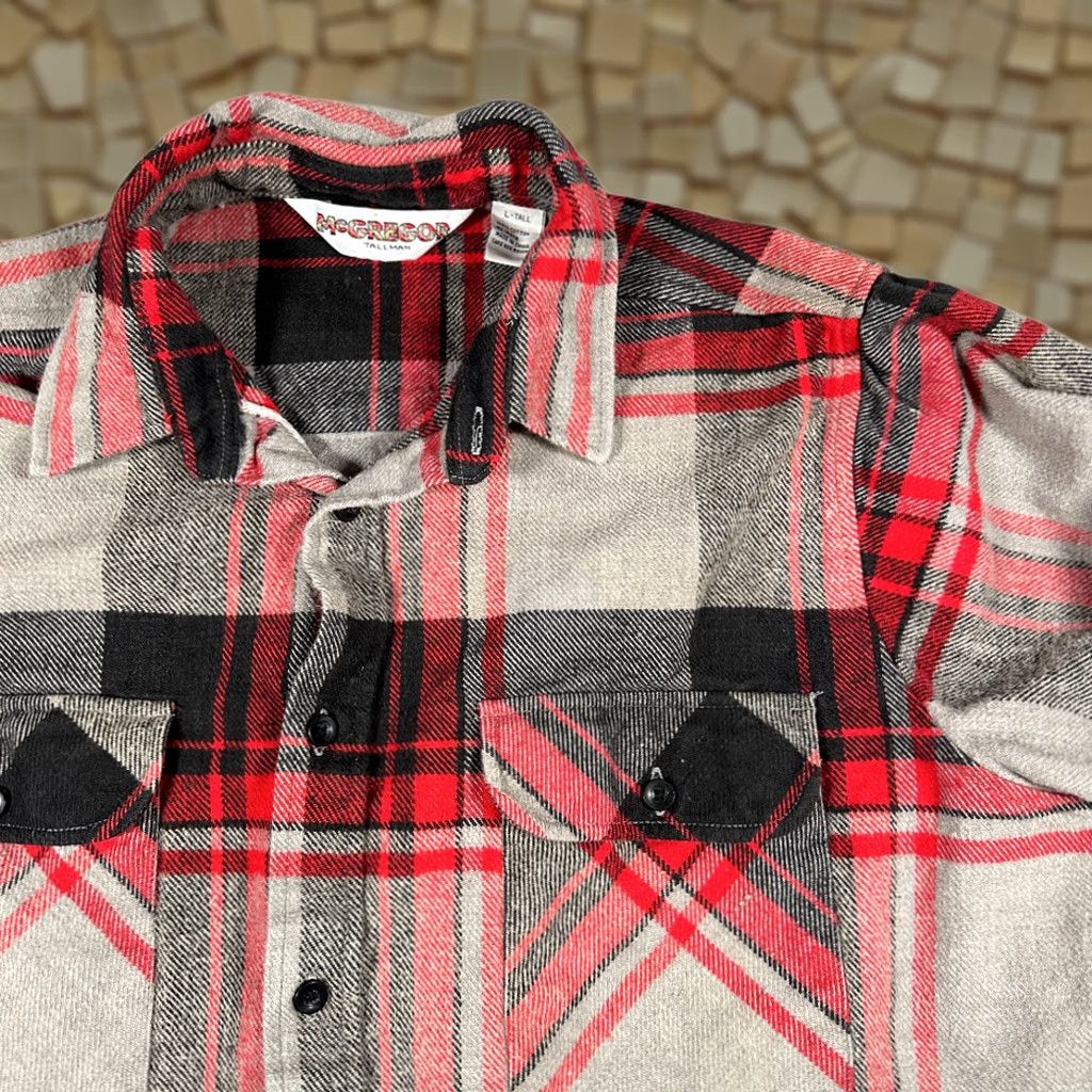 McGregor VINTAGE McGregor Shirt Adult LARGE TALL Gray Plaid Flannel Cotton Workwear 80s Size US L / EU 52-54 / 3 - 1 Thumbnail