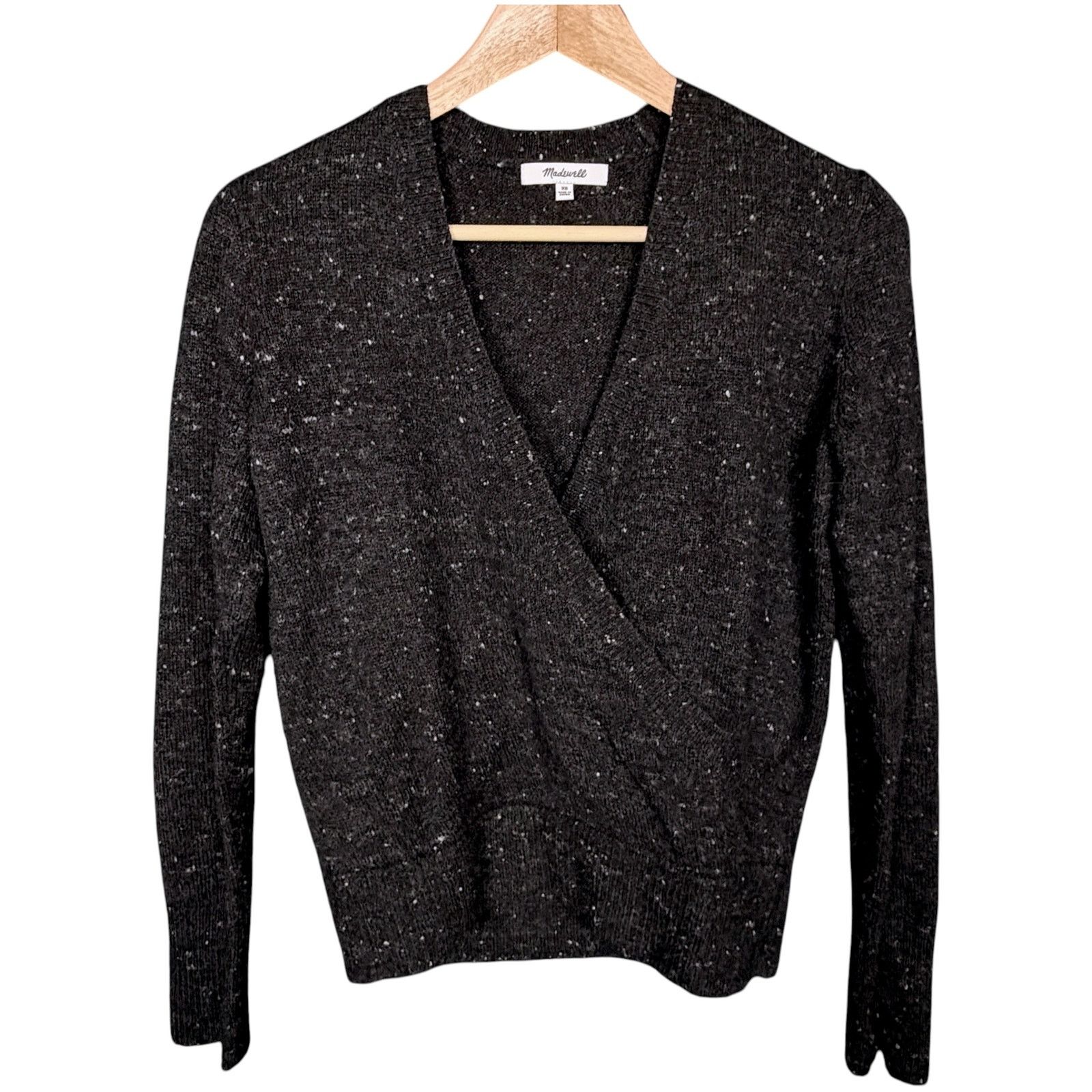Madewell Madewell Grey Speckle Women XS Wrap Front Wool Blend Sweater Size XS / US 0-2 / IT 36-38 - 2 Thumbnail