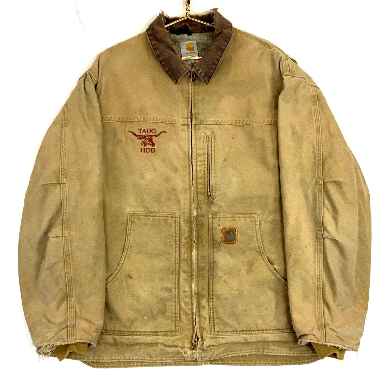 image of Carhartt Canvas Sherpa Lined Full Zip Work Jacket Size 2Xl Brown Distressed in White, Men's