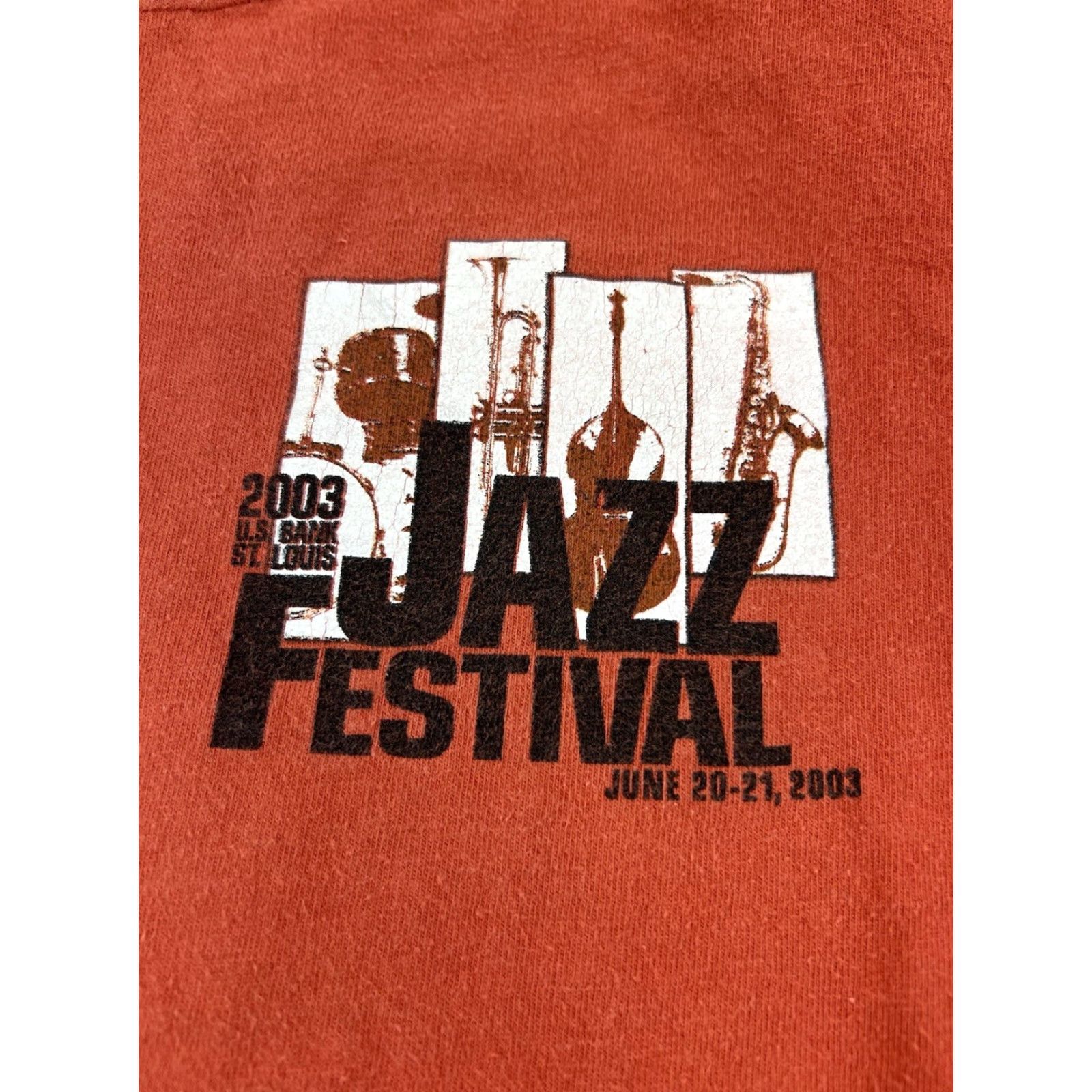 Hanes VINTAGE Hanes St Louis Jazz Festival 2003 Orange Staff T Shirt L Mens Short Sleeve Graphic Print Jazz Music St Louis 2003 Milestone Size US L / EU 52-54 / 3 - 3 Thumbnail
