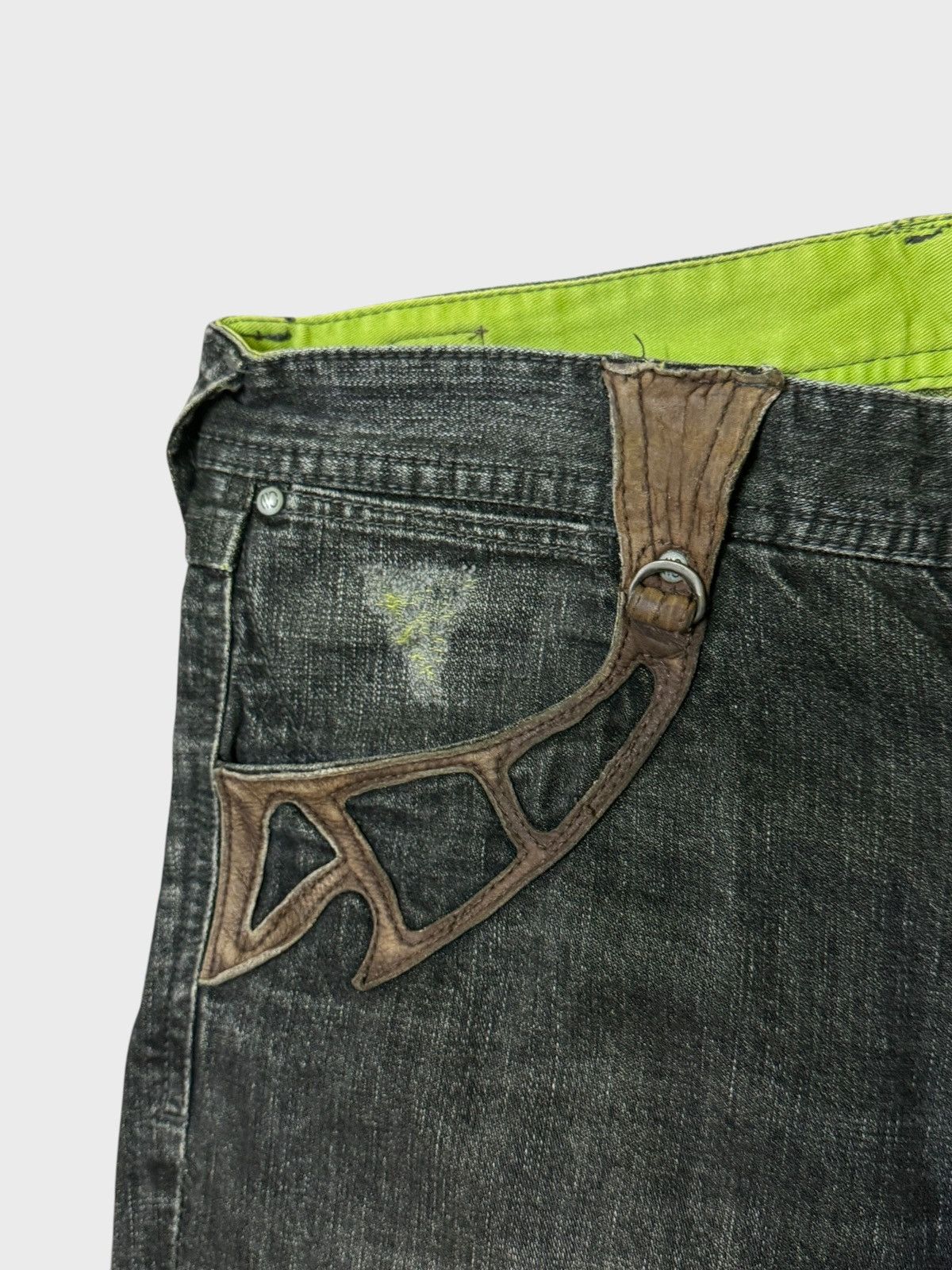 5351 POUR LES HOMMES FLARED NICOLE CLUB FOR MEN DISTRESSED WITH LEATHER DENIM Size US 32 / EU 48 - 10 Thumbnail