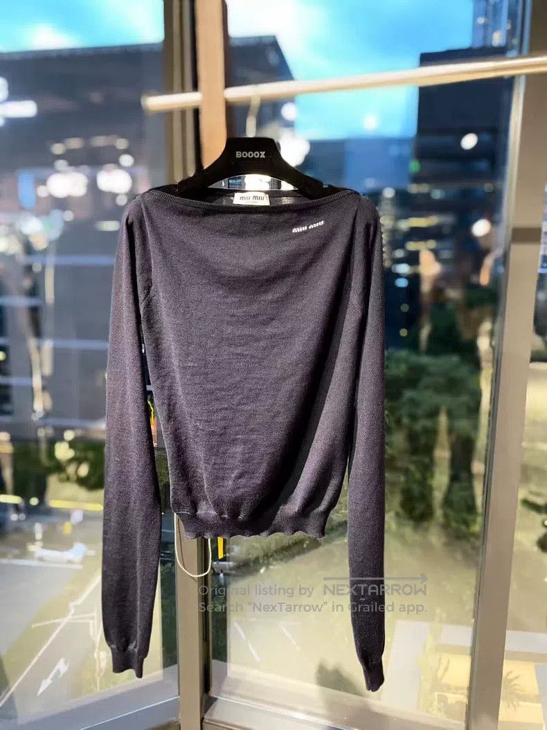 Miu Miu Miu Miu 42 25ss Neck Letter Embroidered Long Sleeve Sweater Size L / US 10 / IT 46 - 2 Thumbnail