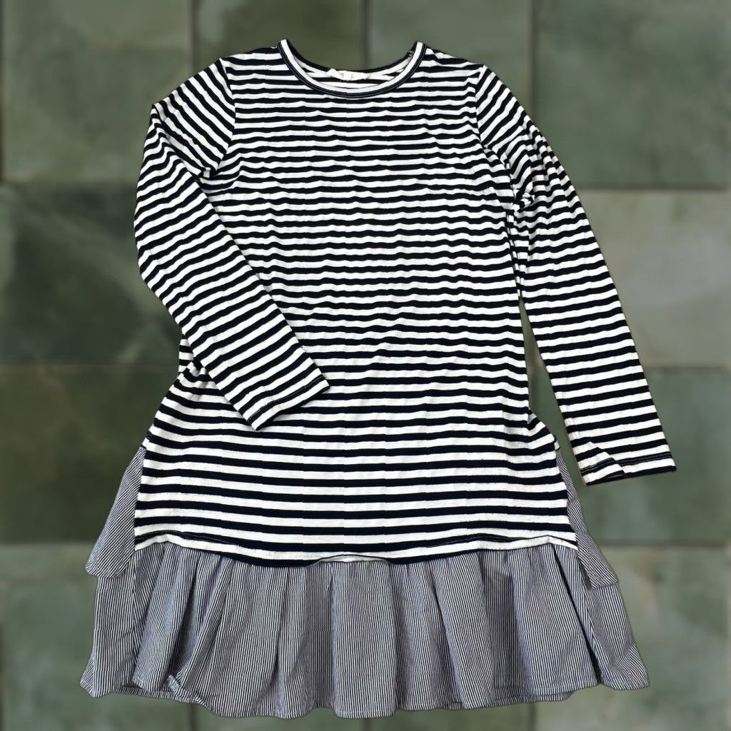 Vintage Clu Too Womens Navy Blue White Striped Tunic Top Small Long Sleeve Flounce Shirt Size S / US 4 / IT 40 - 1 Thumbnail