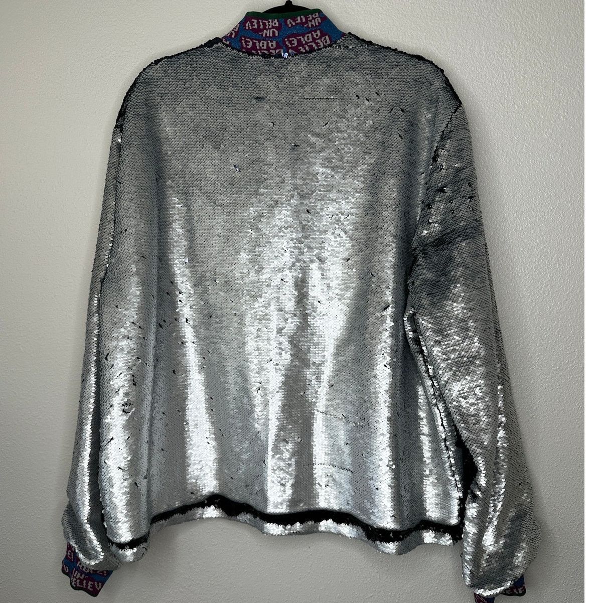 Libertine Libertine Silver Black Sequin Long Sleeve Bomber Jacket XL Size XL / US 12-14 / IT 48-50 - 4 Thumbnail