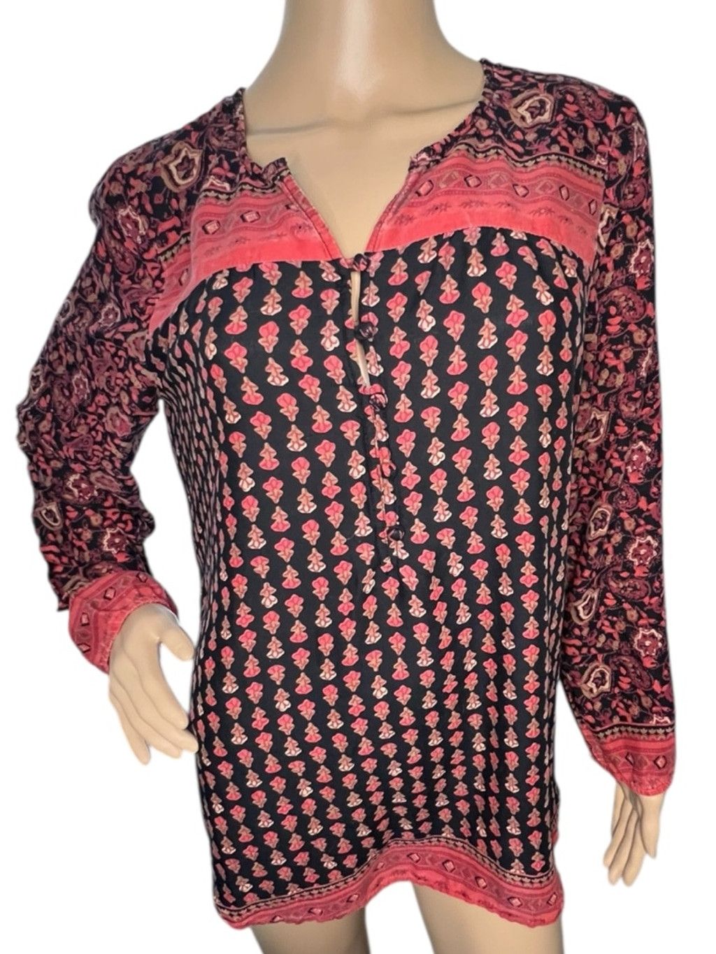 Lucky Brand Lucky Brand Boho Floral Long Sleeve Shirt With Split Neck Size L / US 10 / IT 46 - 1 Thumbnail