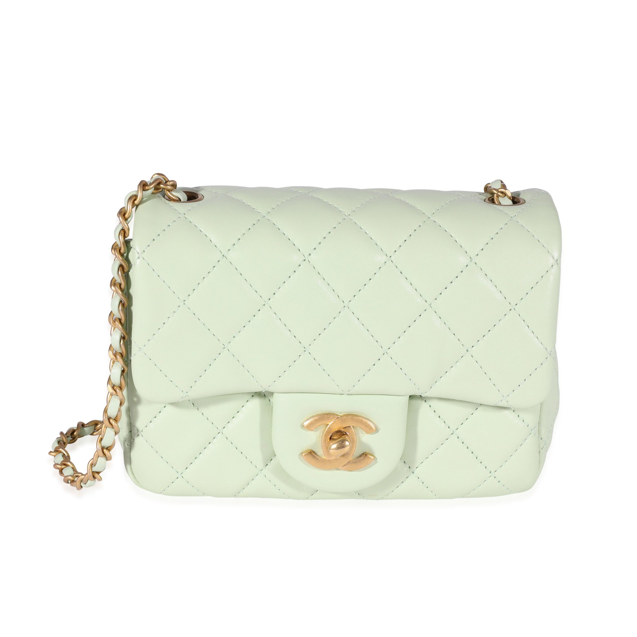 image of Chanel Mint Green Quilted Lambskin Square Mini Pearl Crush Bag, Women's