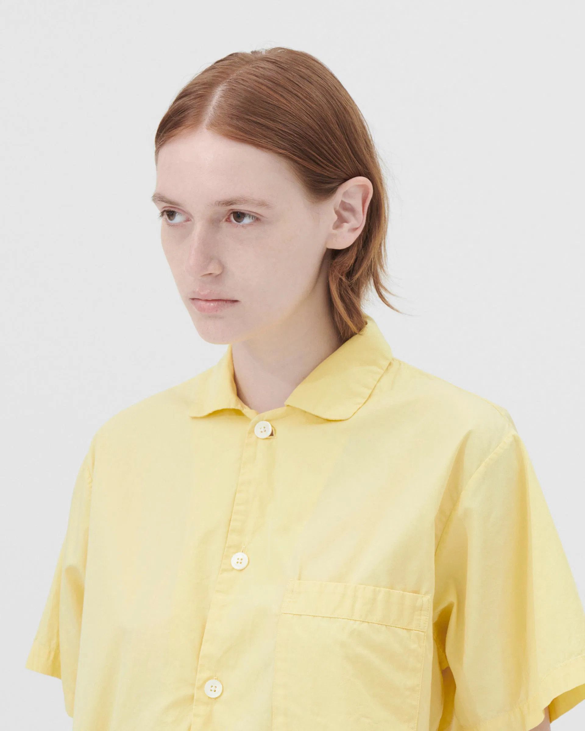 Tekla o1mle0525 Unisex Poplin Short Sleeve Shirt in Lemonade Size XS / US 0-2 / IT 36-38 - 3 Thumbnail