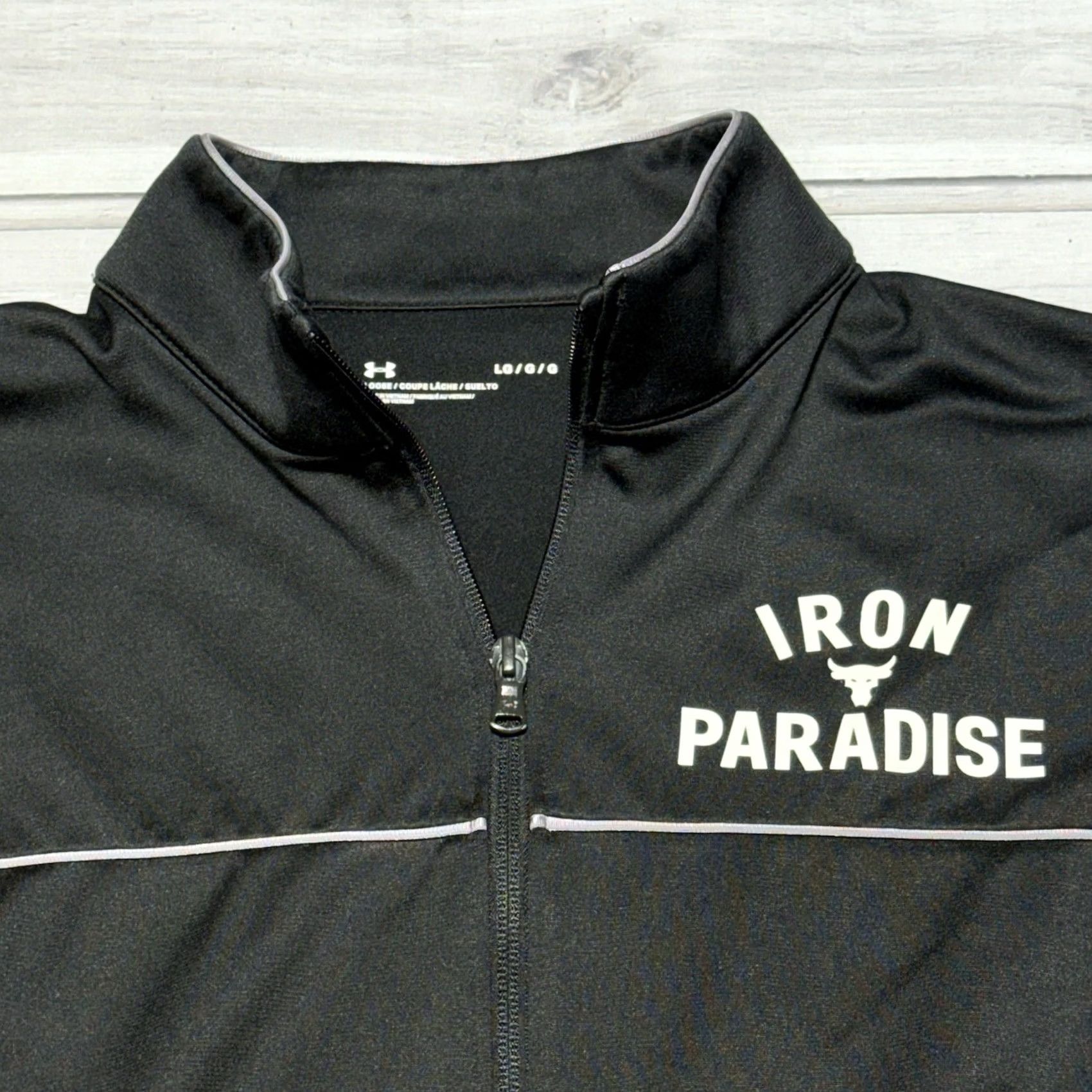 Under Armour Under Armour Track Jacket Mens L Black Full Zip Project Rock Iron Paradise Sports Jacket Regular Fit Size US L / EU 52-54 / 3 - 2 Thumbnail