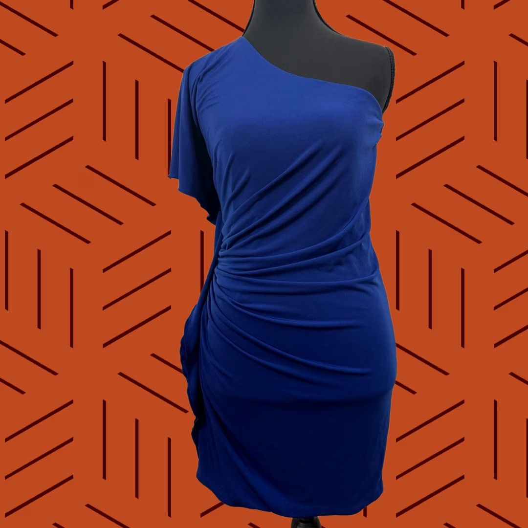 Express Express Blue Solid Knit One Shoulder Dress Short Sleeveless Women Size XS Size 26" / US 2 / IT 38 - 1 Thumbnail