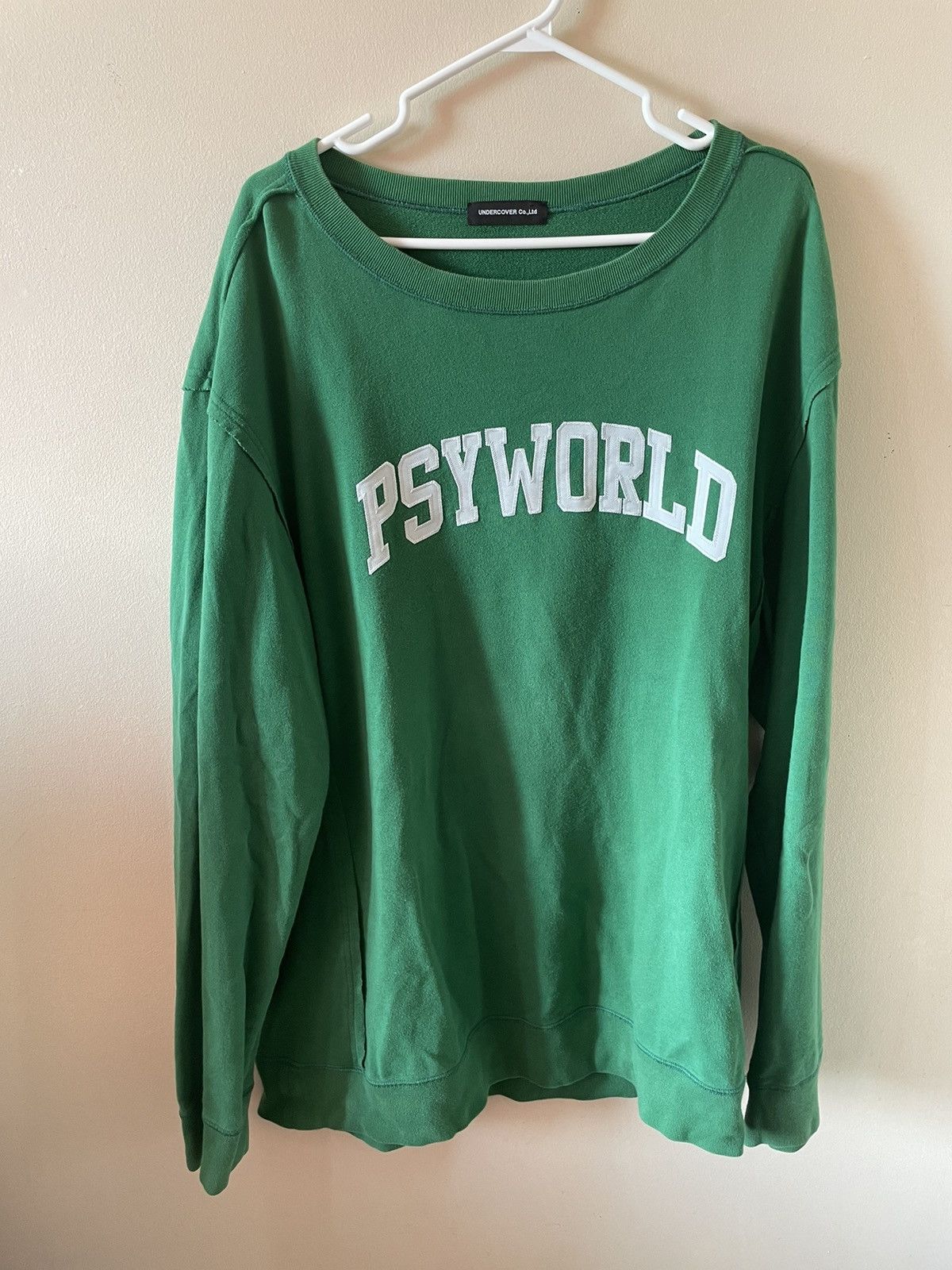 image of Undercover Ss21 “Psyworld” Exposed Seam Crewneck in Green, Men's (Size XL)