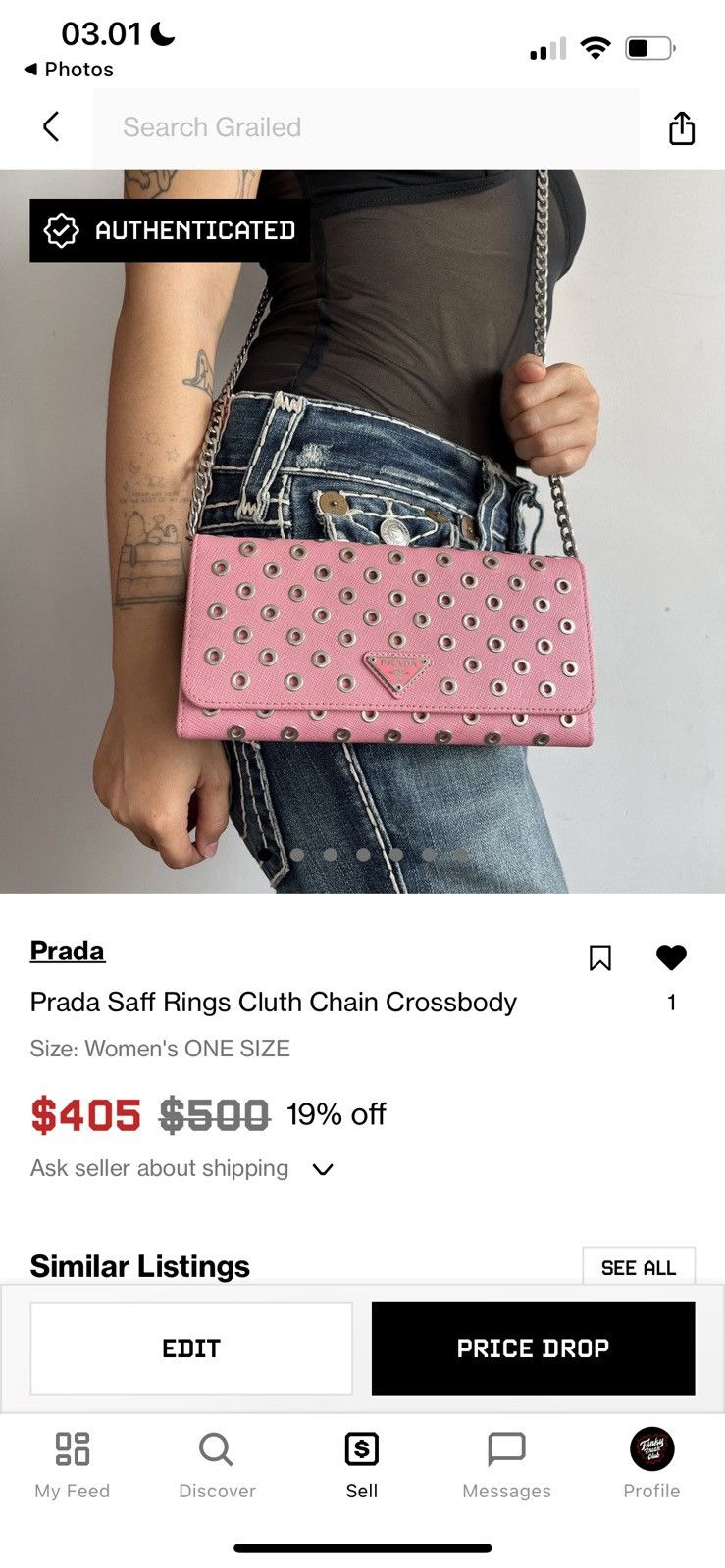 Prada Prada Pink Saffiano Rings Stud Clutch Chain Crossbody Size ONE SIZE - 25 Thumbnail