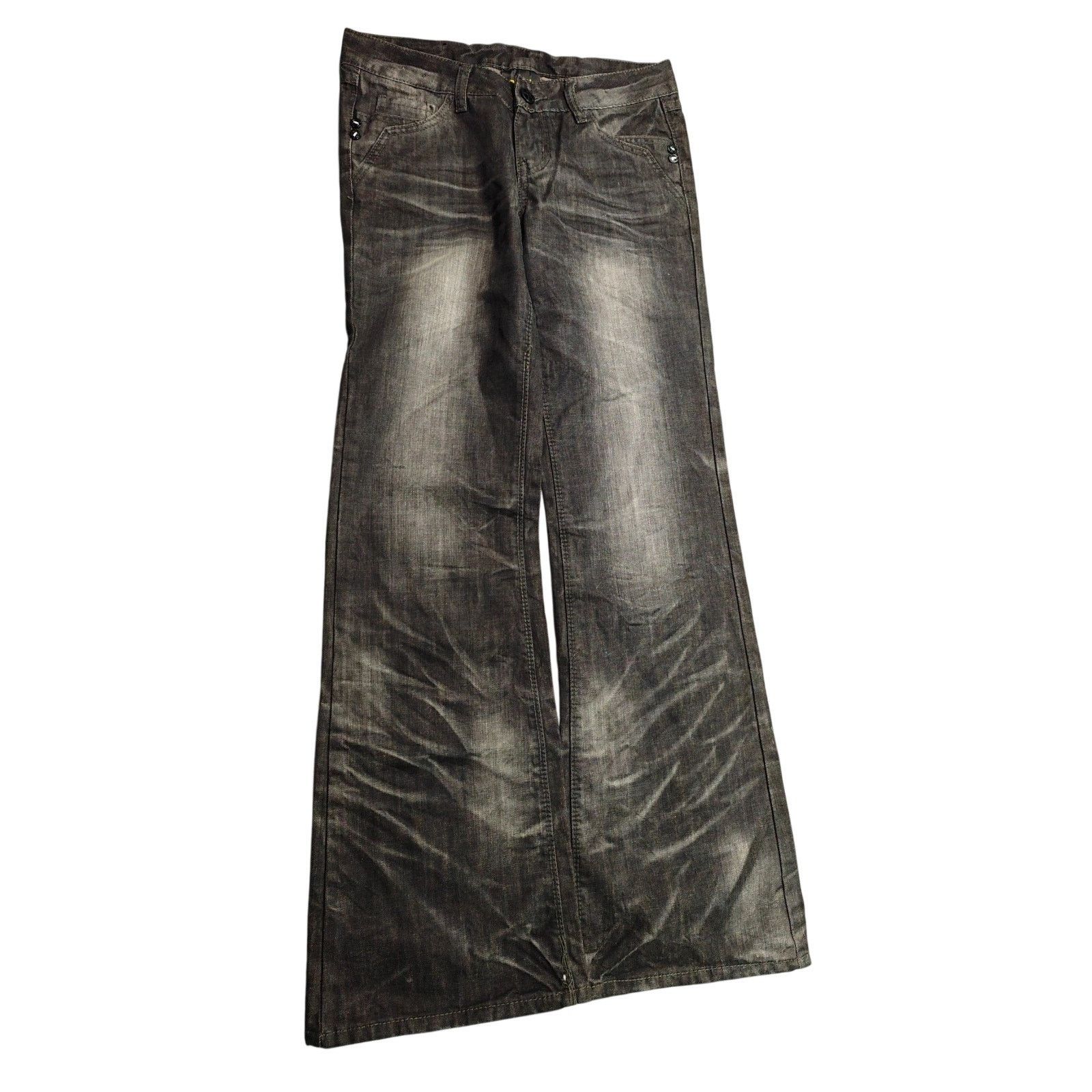 Japanese Brand Vintage Faded Wash Low-rise Flared Bootcut Denim Jeans Black Size 30" / US 8 / IT 44 - 1 Thumbnail