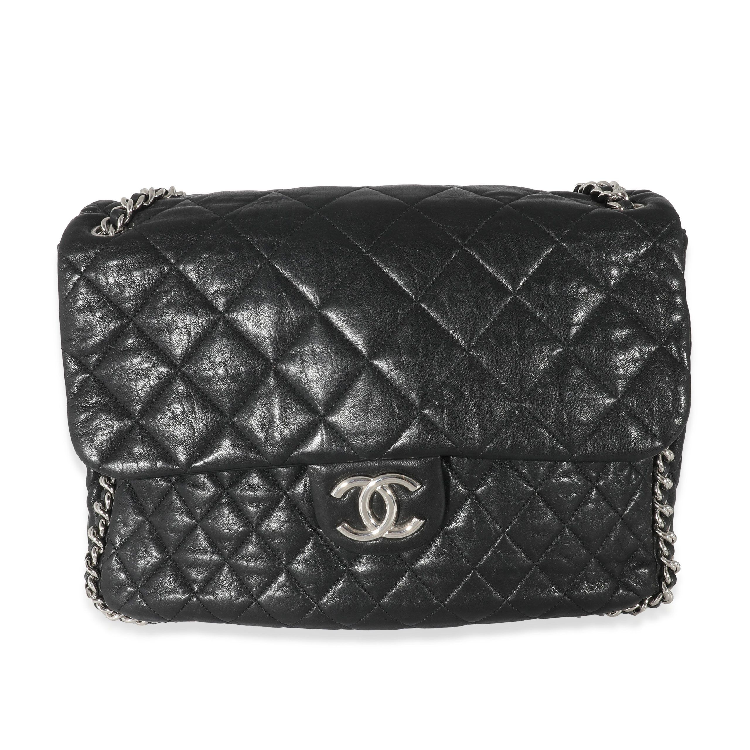 image of Chanel Black Washed Lambskin Chain Around Maxi Flap Bag, Women's