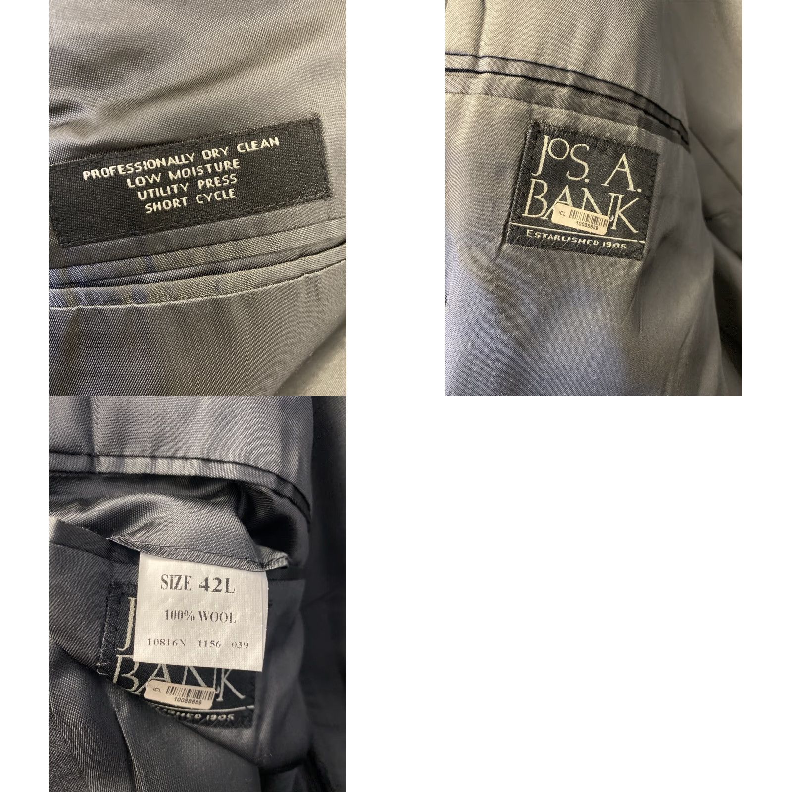 Vintage Jos A Bank Suit Jacket 42L Gray Wool Solid Luxury Governor? Size 42L - 8 Thumbnail