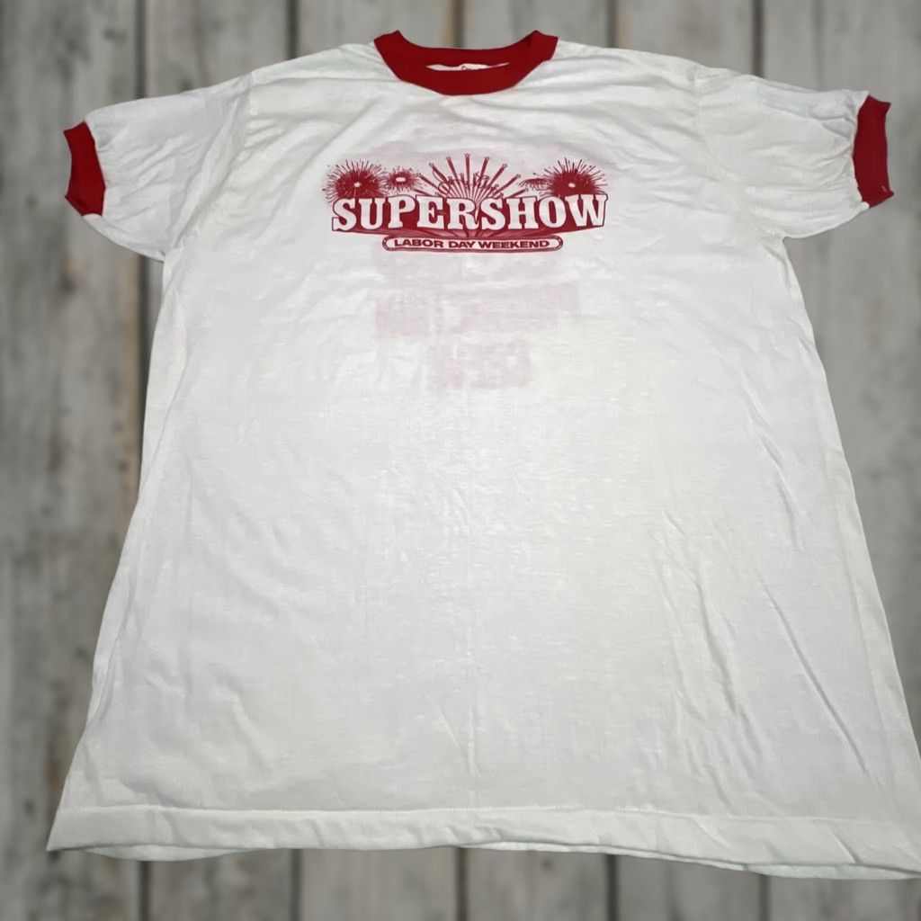 Vintage VINTAGE Jerry Lewis SUPERSHOW Ringer XL T-Shirt Crew Neck Men 80s White Short Sleeve Single Stitch Graphic Print Size ONE SIZE - 1 Thumbnail