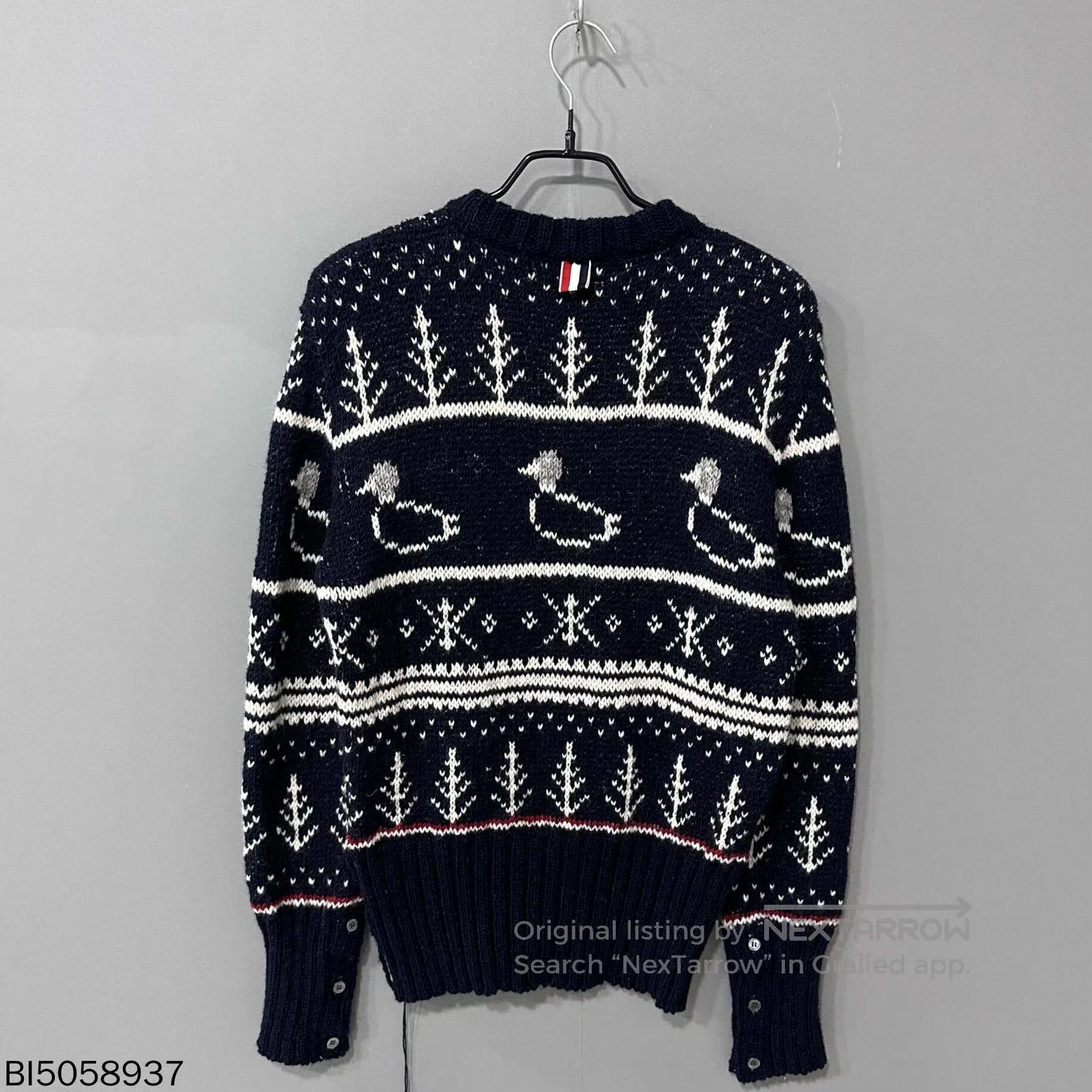 Thom Browne navy patterned long sleeve knit sweater. Size US M / EU 48-50 / 2 - 2 Thumbnail