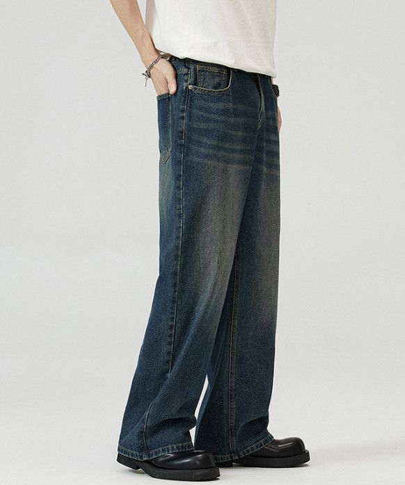 Vintage Japanese retro straight-leg loose washed baggy jeans for men Size US 32 / EU 48 - 3 Thumbnail