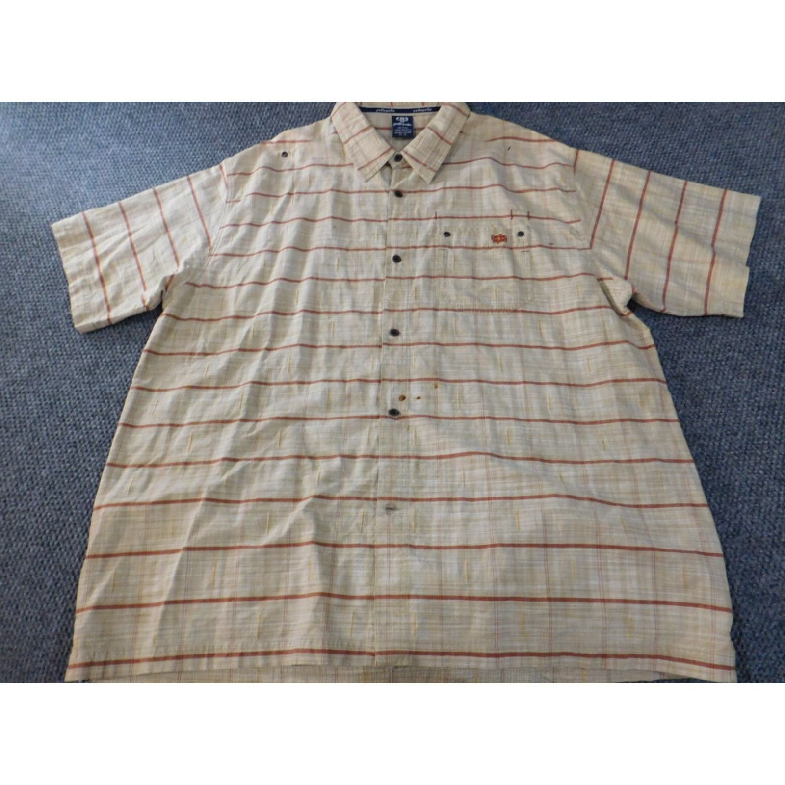 Pelle Pelle Pelle Pelle Shirt 3XL Beige Striped Button-Up Collar Down Mens Retro Vintage Short Sleeve Size US XXL / EU 58 / 5 - 2 Thumbnail