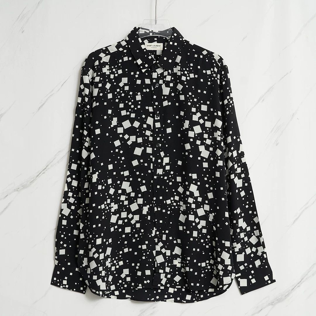 Saint Laurent Paris Saint Laurent Men's Square-Pattern Silk Shirt Size US M / EU 48-50 / 2 - 1 Thumbnail