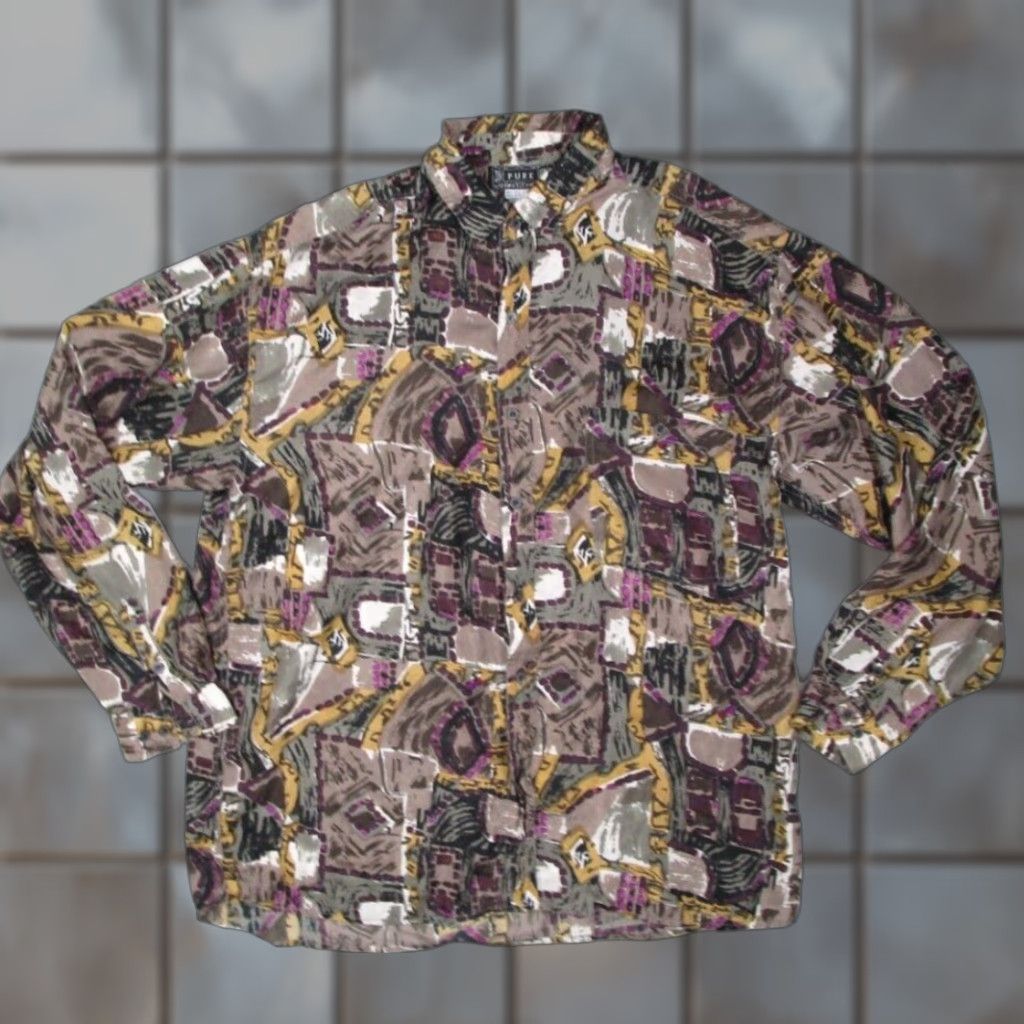 Etro VINTAGE Pure Men's Silk Shirt XL Purple Geometric Button-Up 80s 90s Art Couture Designer Mens Size US XL / EU 56 / 4 - 1 Thumbnail