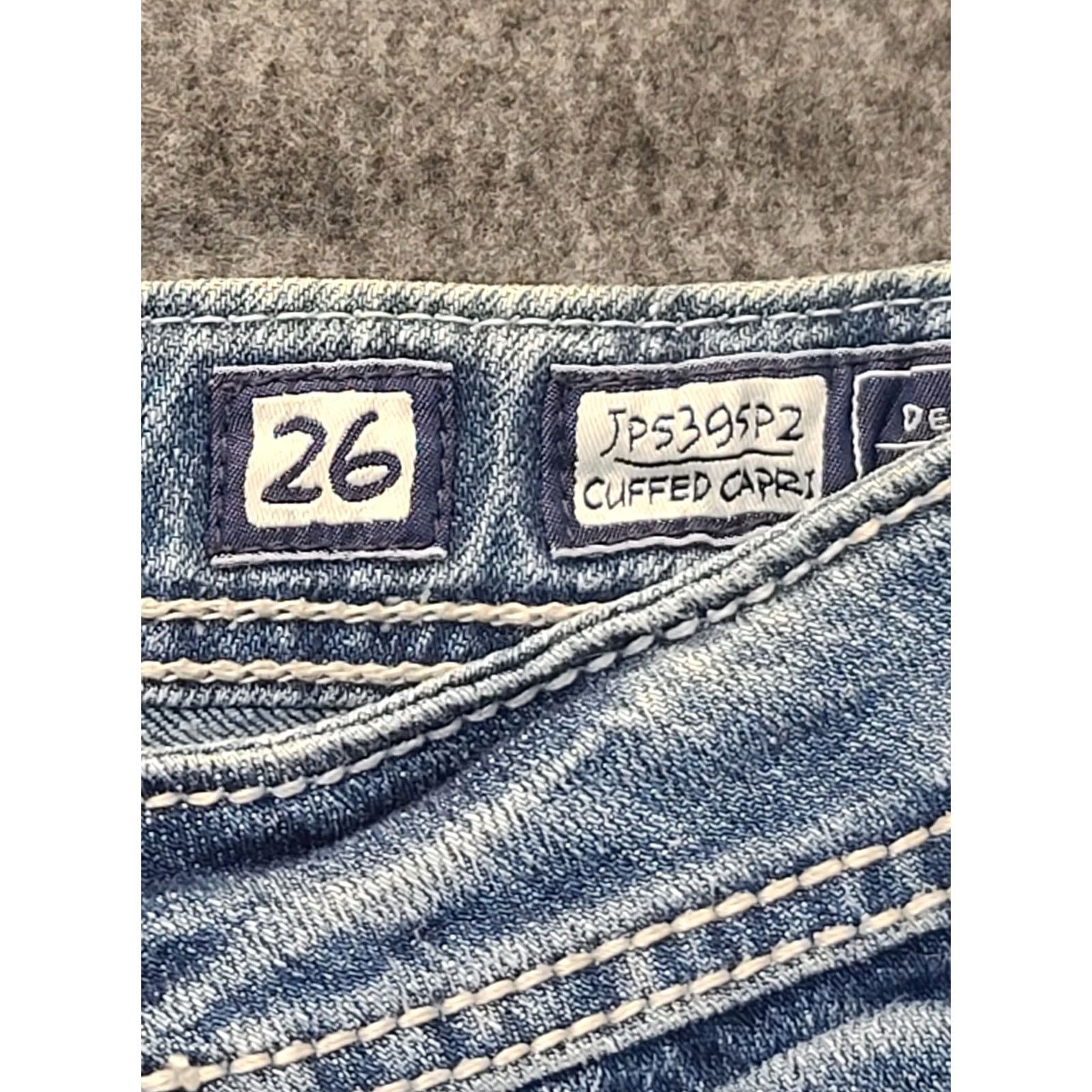 Miss Me Miss Me Capri Jeans Womens 26x21 Regular Fit Cuffed Embroidered Rhinestone Blue Denim 5-Pocket Rise Mid Y2K Cowboycore Girls Womens Size 26" / US 2 / IT 38 - 3 Thumbnail