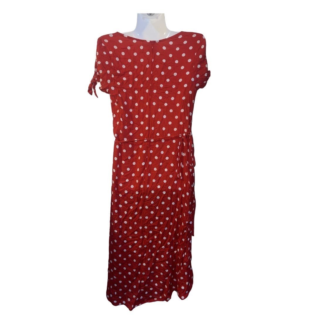 H&M Divided Red & White Polka Dot Wrap Midi Dress SZ 2 NWT Size XS / US 0-2 / IT 36-38 - 2 Thumbnail