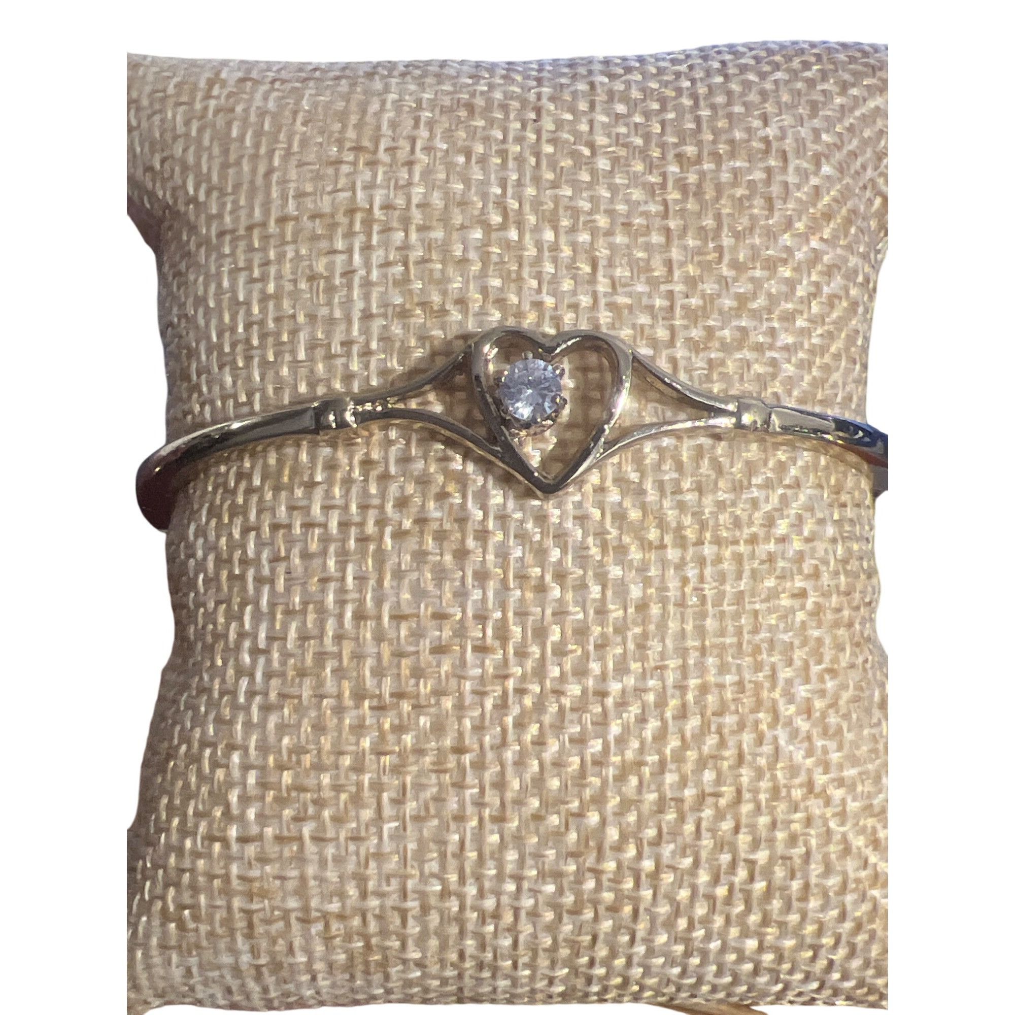 Other Vintage Gold Tone Clamper Bracelet Open Heart Clear Crystal Size ONE SIZE - 1 Thumbnail
