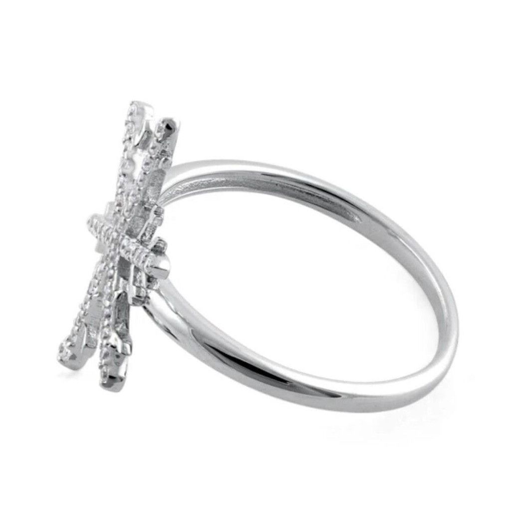 Other Solid Sterling Silver Unique Snowflake Clear CZ Ring Size 6 Size ONE SIZE - 4 Thumbnail