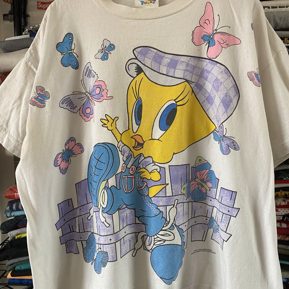 Warner Bros Vintage Looney Tunes T-Shirt Tweety Bird All Over Print 90s Size US XXL / EU 58 / 5 - 2 Thumbnail