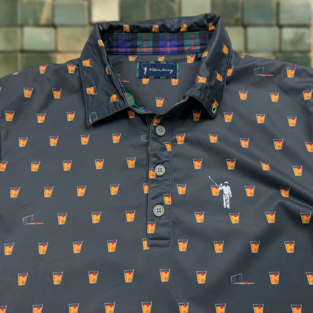 Vintage William Murray Polo Shirt Short Sleeve Button Gray All Over Print Golf Shirt Mens S Regular Size Gray Polo Shirt Size US S / EU 44-46 / 1 - 1 Thumbnail