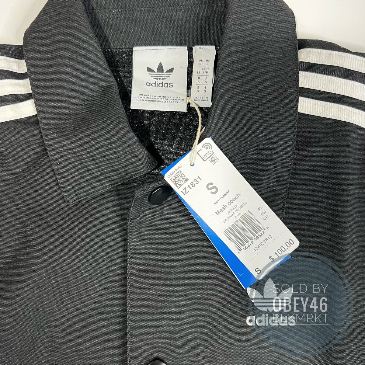 Adidas Adidas Originals Mesh Coach Jacket Black White Size US S / EU 44-46 / 1 - 5 Thumbnail